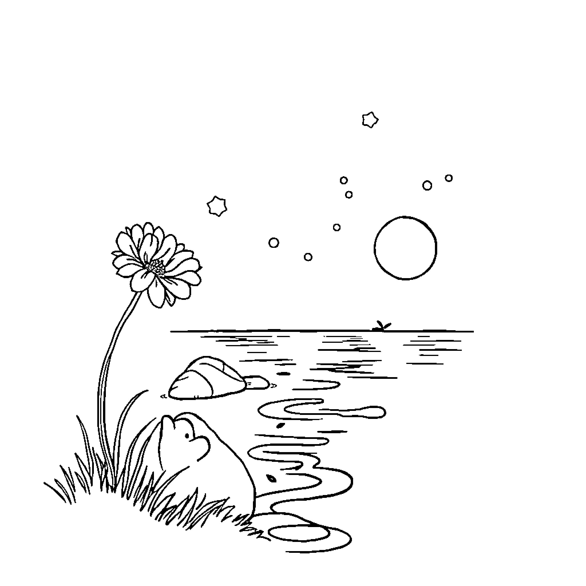 Bless the tranquil garden scene Coloring Page (free black-and-white line drawing printable PDF for all, from beginners to advanced learners, including children, teens, adults, and seniors)