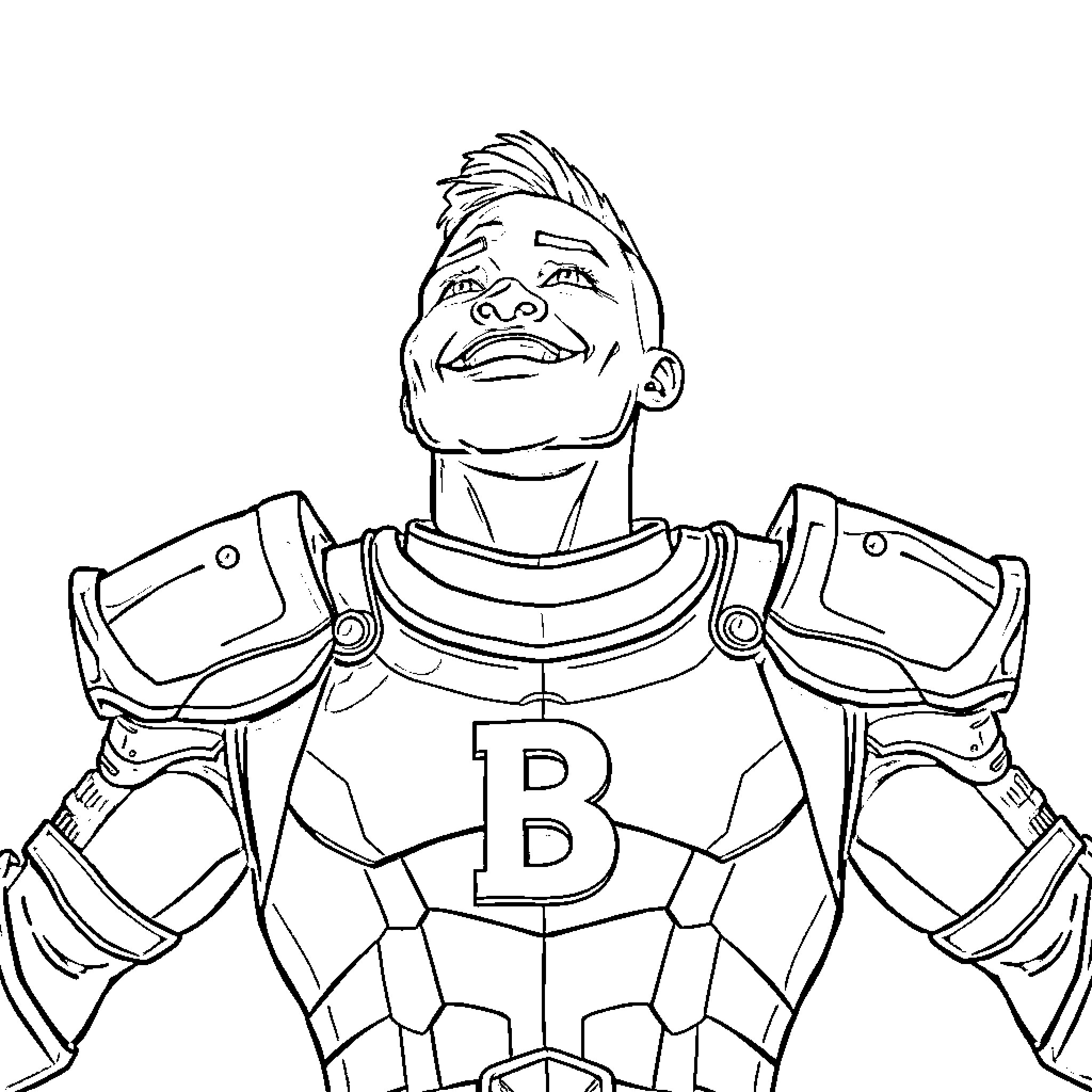 Guy in a Heroic Superhero Outfit Coloring Page (free black-and-white line drawing printable PDF for all, from beginners to advanced learners, including children, teens, adults, and seniors)
