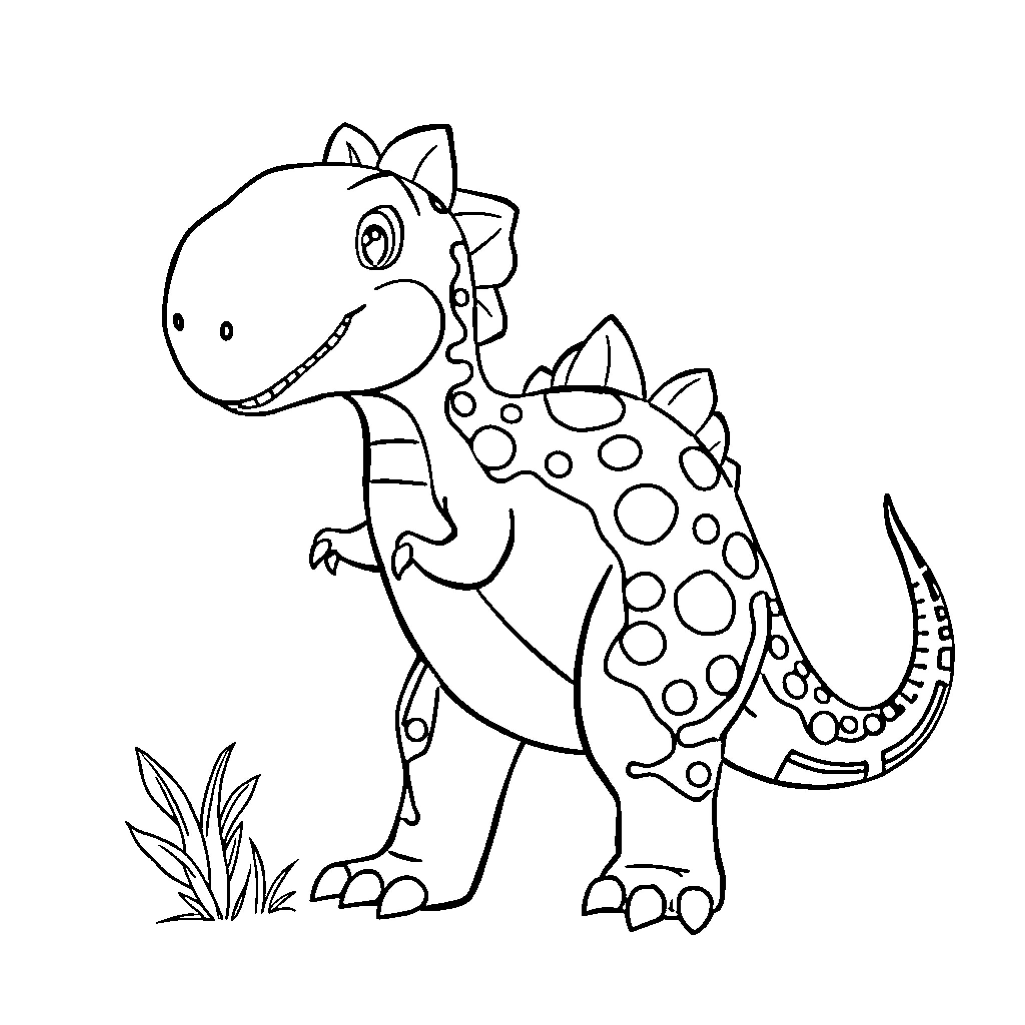 Dinosaur happily exploring the landscape Coloring Page (free black-and-white line drawing printable PDF for all, from beginners to advanced learners, including children, teens, adults, and seniors)