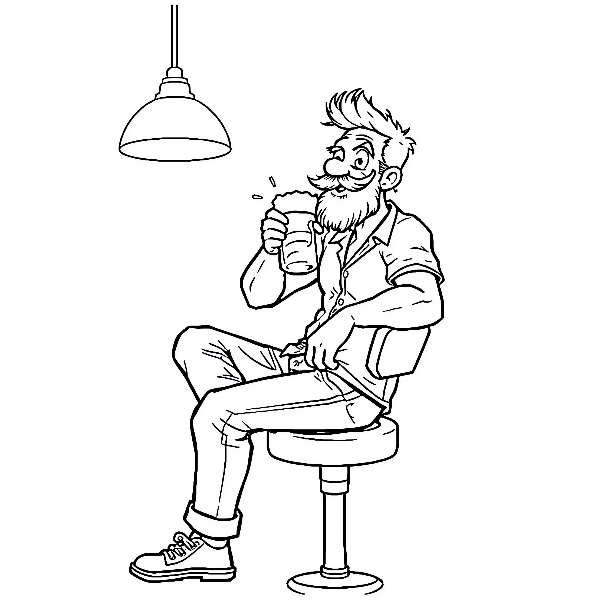 Dude chilling in front of lamp Coloring Page (free black-and-white line drawing printable PDF for all, from beginners to advanced learners, including children, teens, adults, and seniors)