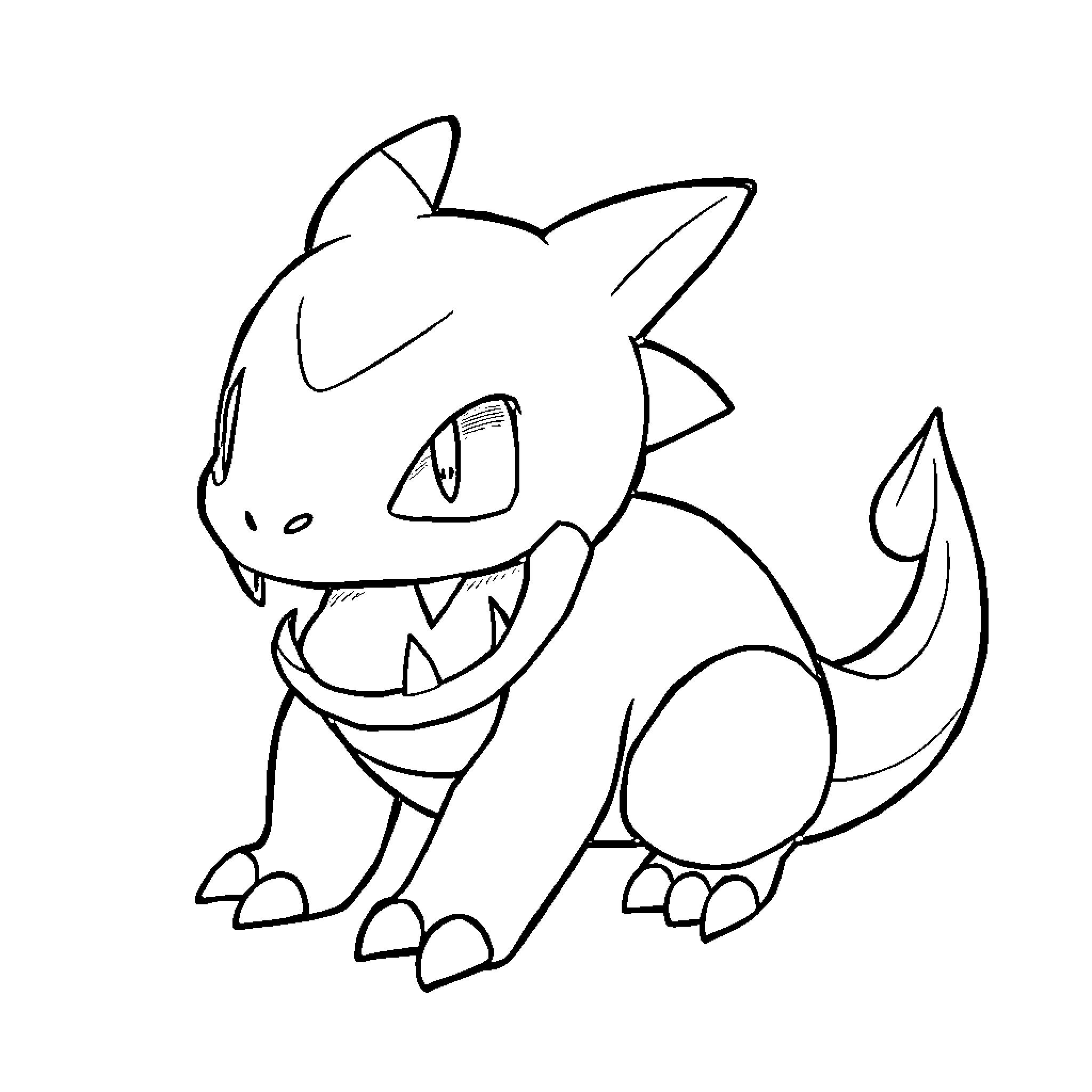 Gible excitedly exploring a new environment Coloring Page (free black-and-white line drawing printable PDF for all, from beginners to advanced learners, including children, teens, adults, and seniors)