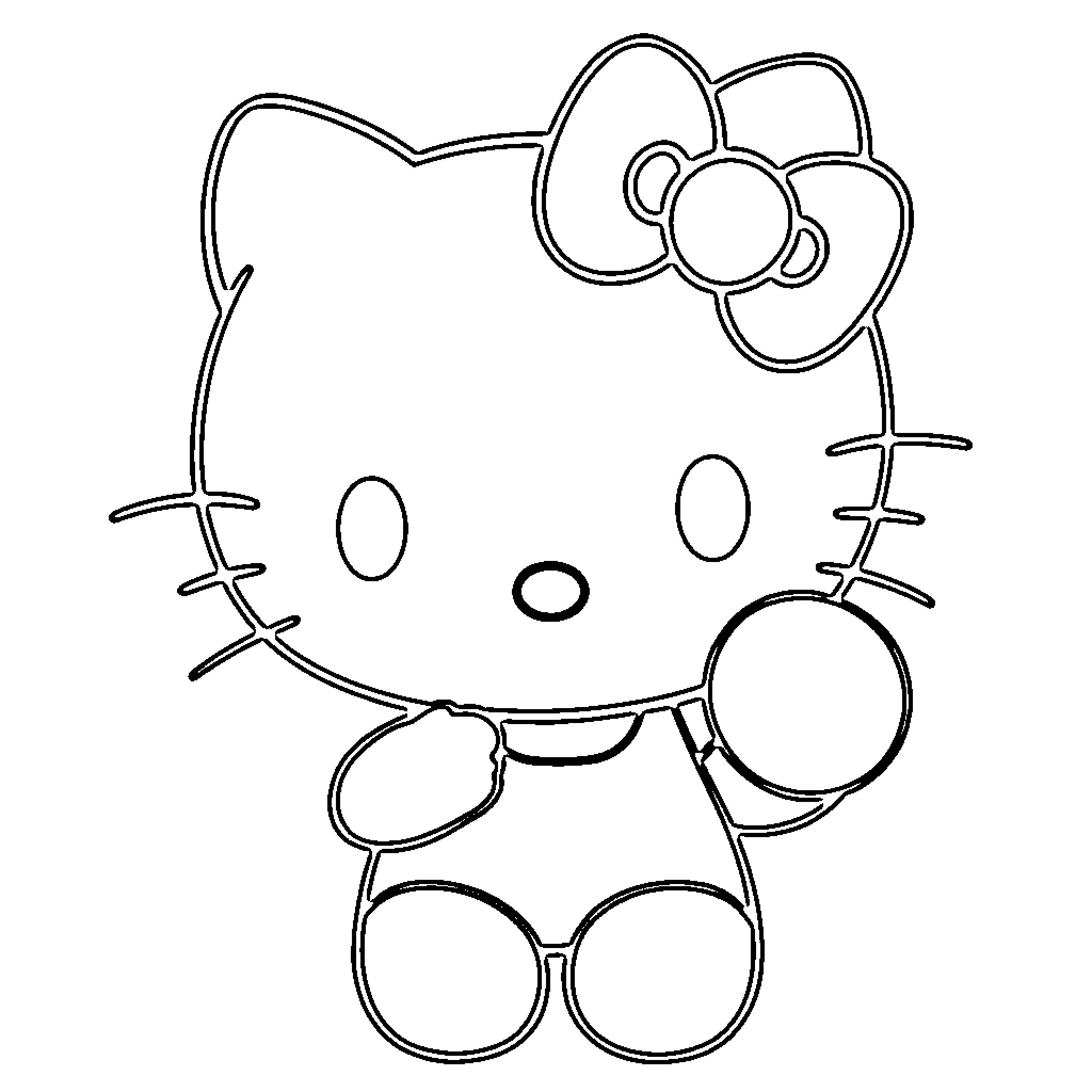 Hello Kitty simple outline drawing Coloring Page (free black-and-white line drawing printable PDF for all, from beginners to advanced learners, including children, teens, adults, and seniors)