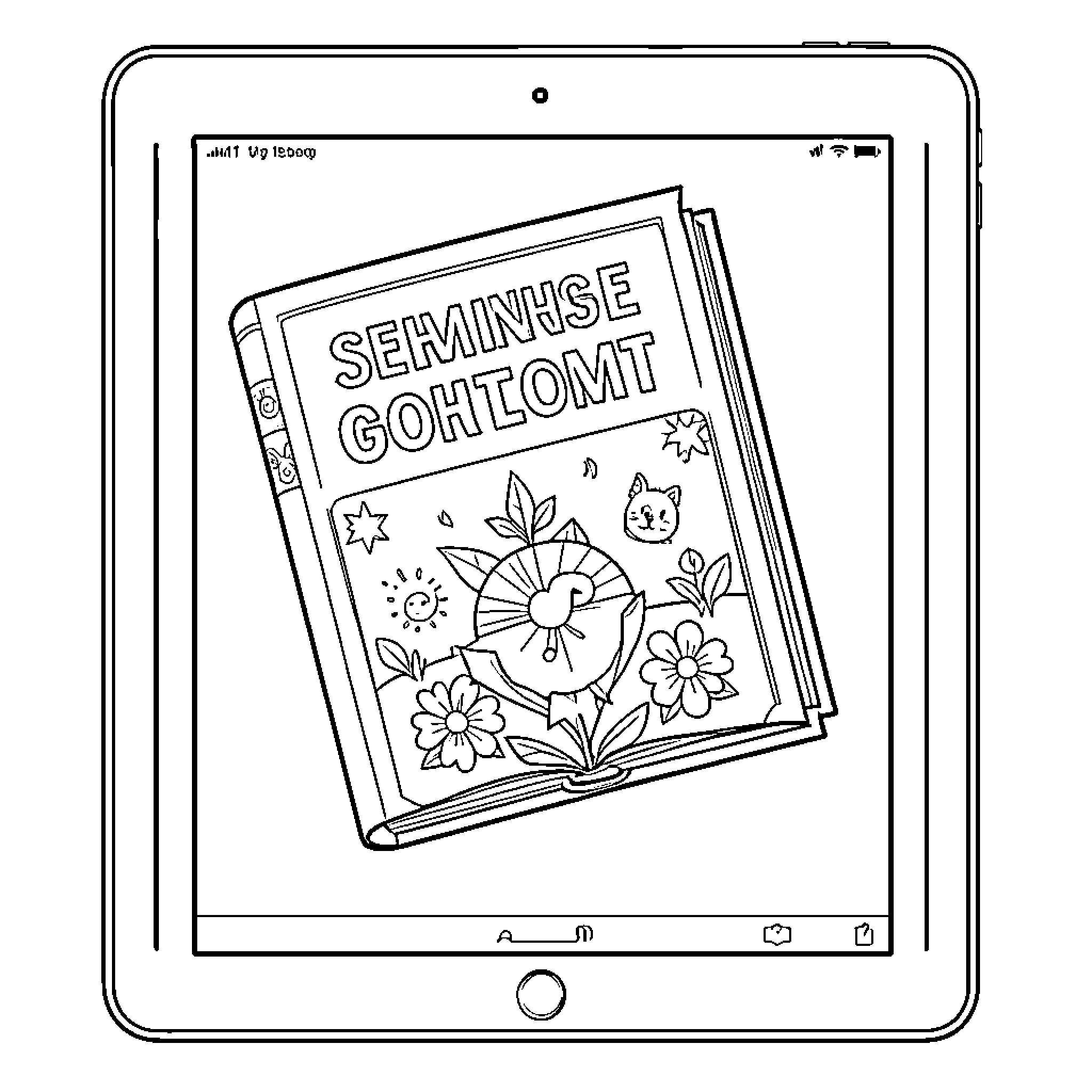 Ebook of Coloring Book Cover Coloring Page (free black-and-white line drawing printable PDF for all, from beginners to advanced learners, including children, teens, adults, and seniors)