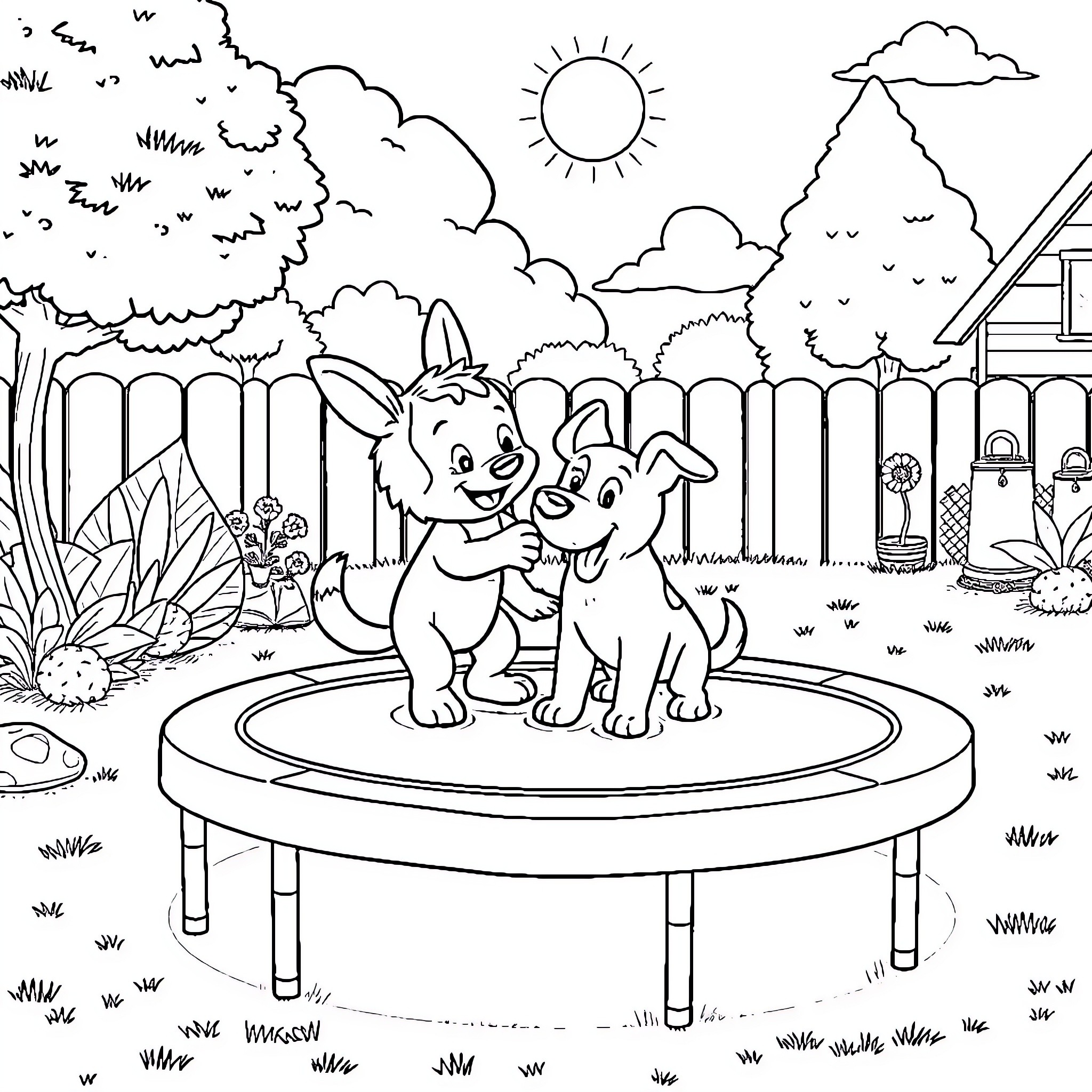 Labubu's Bouncing Adventure Coloring Page (free black-and-white line drawing printable PDF for all, from beginners to advanced learners, including children, teens, adults, and seniors)