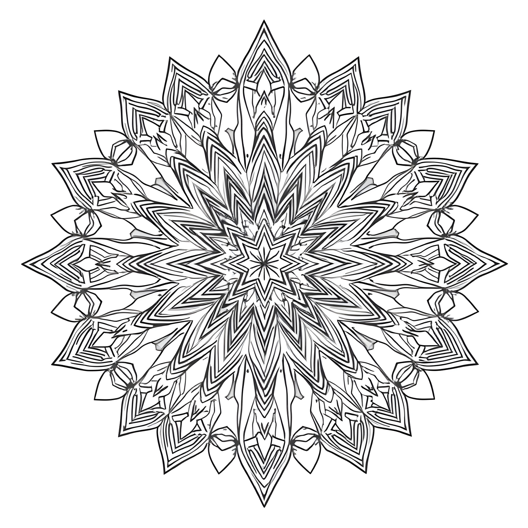 Crystal Geometric Pattern with Radiant Design Coloring Page (free black-and-white line drawing printable PDF for all, from beginners to advanced learners, including children, teens, adults, and seniors)
