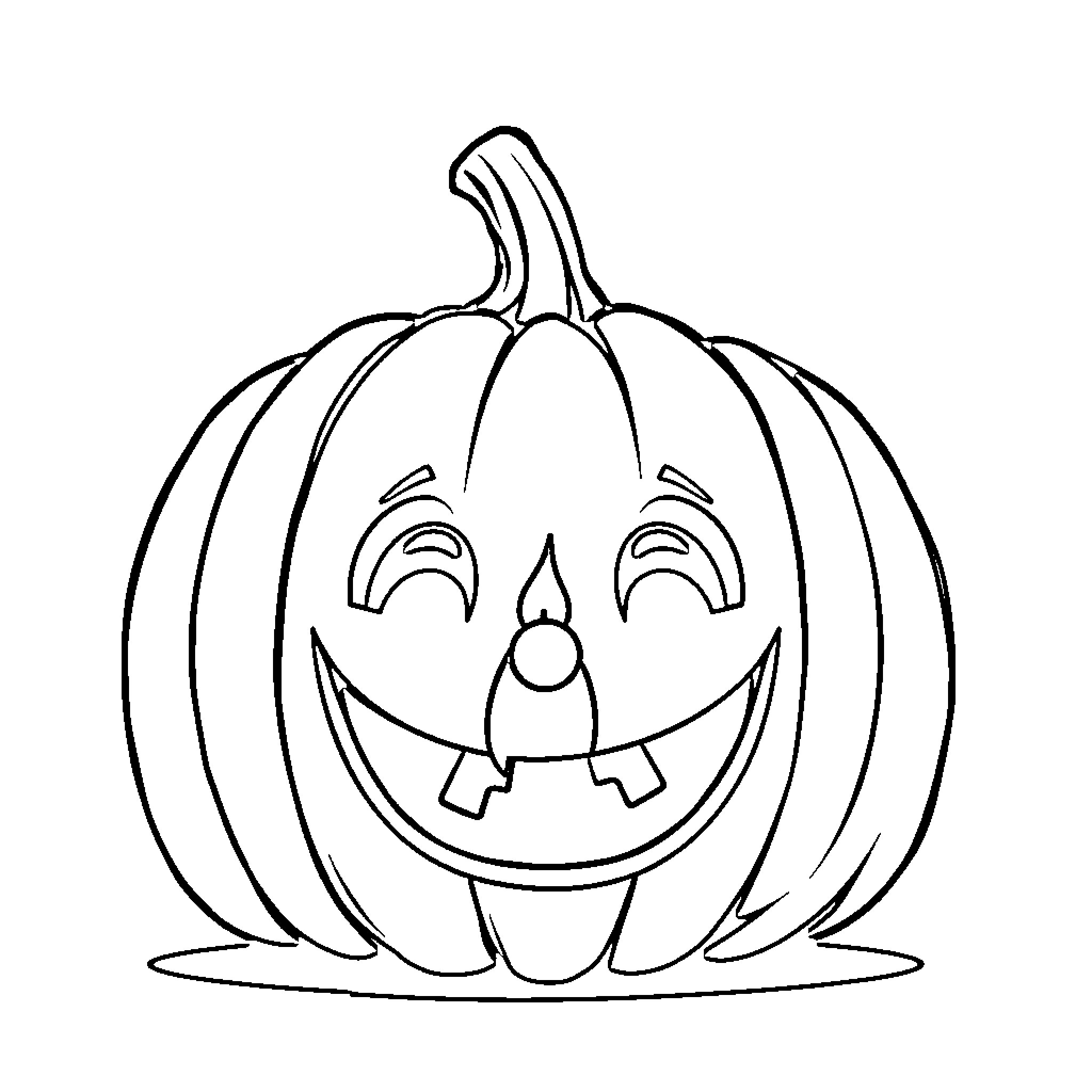 Pumpkin with cheerful expression Coloring Page (free black-and-white line drawing printable PDF for all, from beginners to advanced learners, including children, teens, adults, and seniors)
