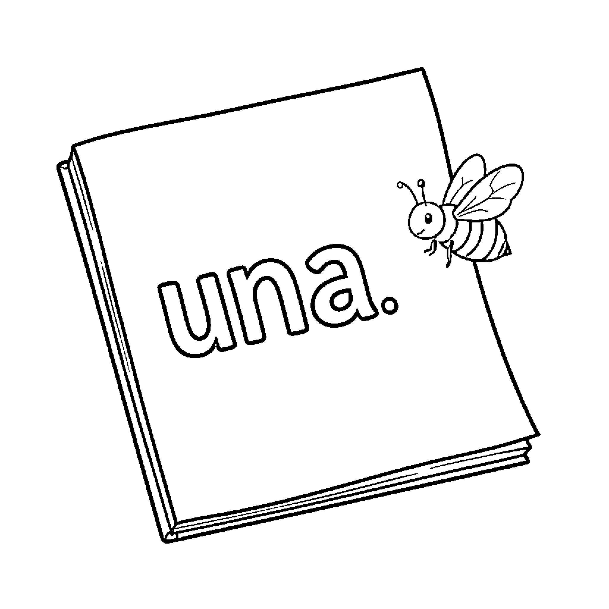 Letra Uma. book with bee Coloring Page (free black-and-white line drawing printable PDF for all, from beginners to advanced learners, including children, teens, adults, and seniors)