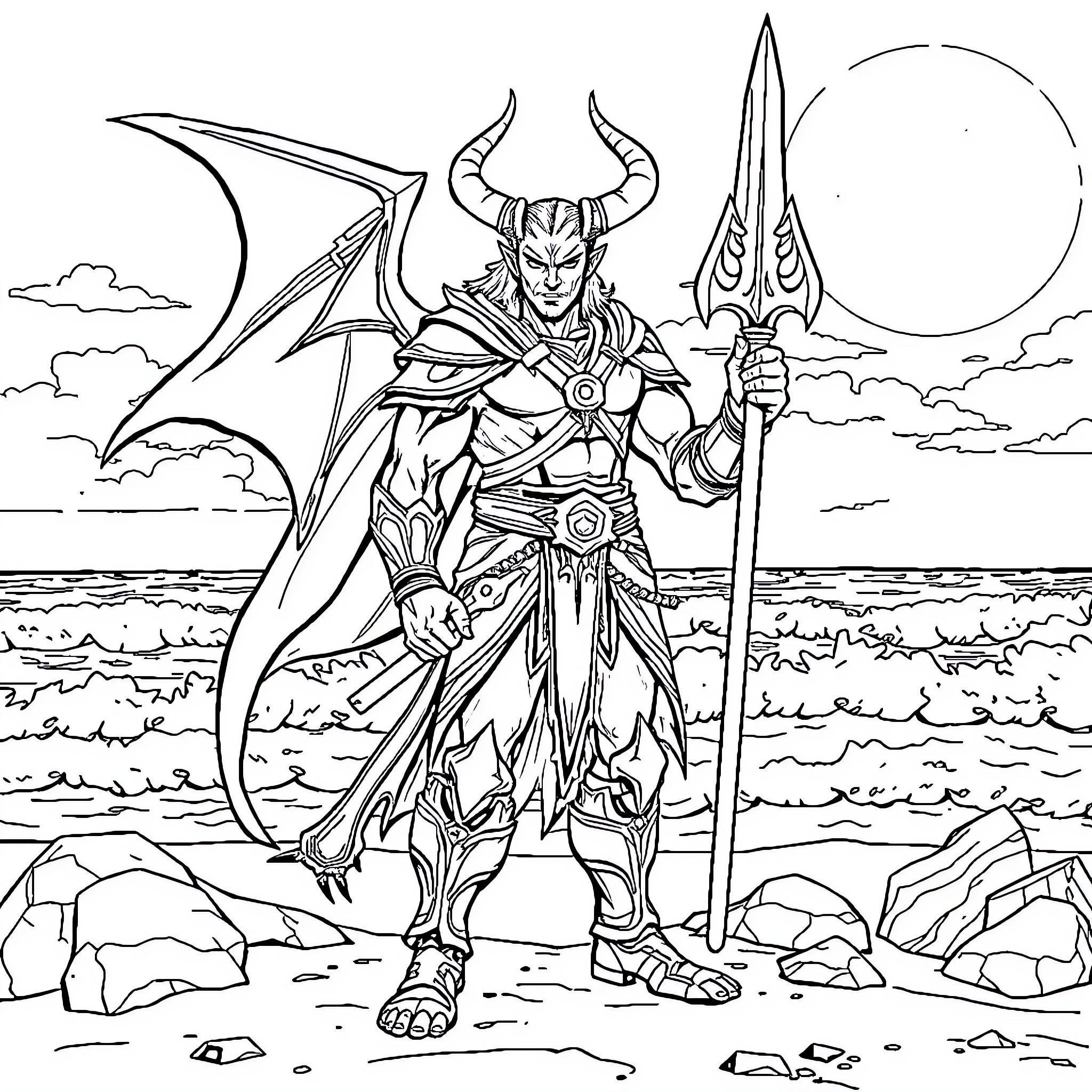 Demon Slayer warrior in fierce battle stance Coloring Page (free black-and-white line drawing printable PDF for all, from beginners to advanced learners, including children, teens, adults, and seniors)