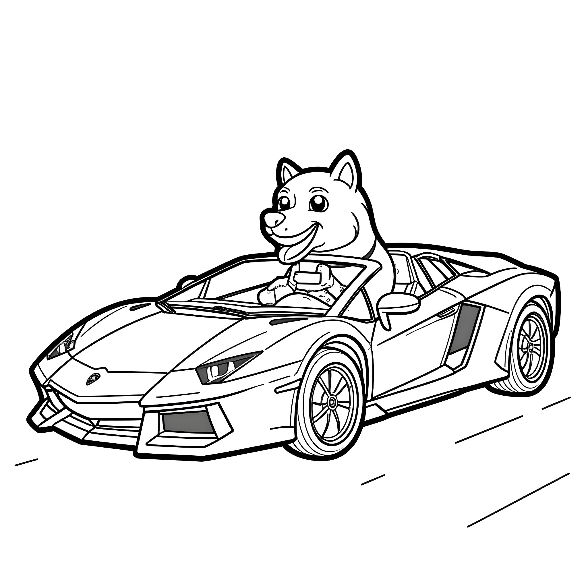 Bluey driving a stylish sports car Coloring Page (free black-and-white line drawing printable PDF for all, from beginners to advanced learners, including children, teens, adults, and seniors)