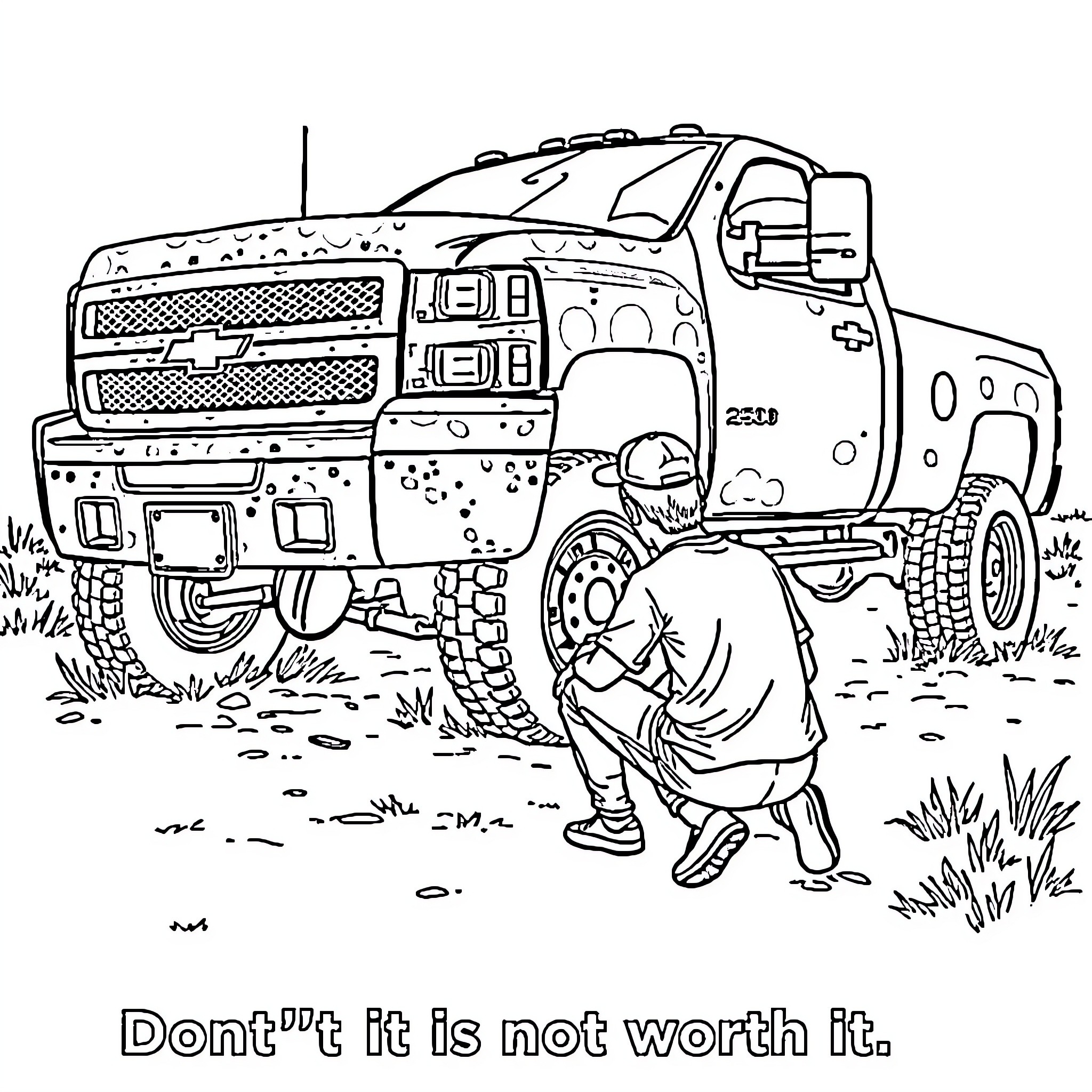Truck with off-road gear on rough terrain Coloring Page (free black-and-white line drawing printable PDF for all, from beginners to advanced learners, including children, teens, adults, and seniors)