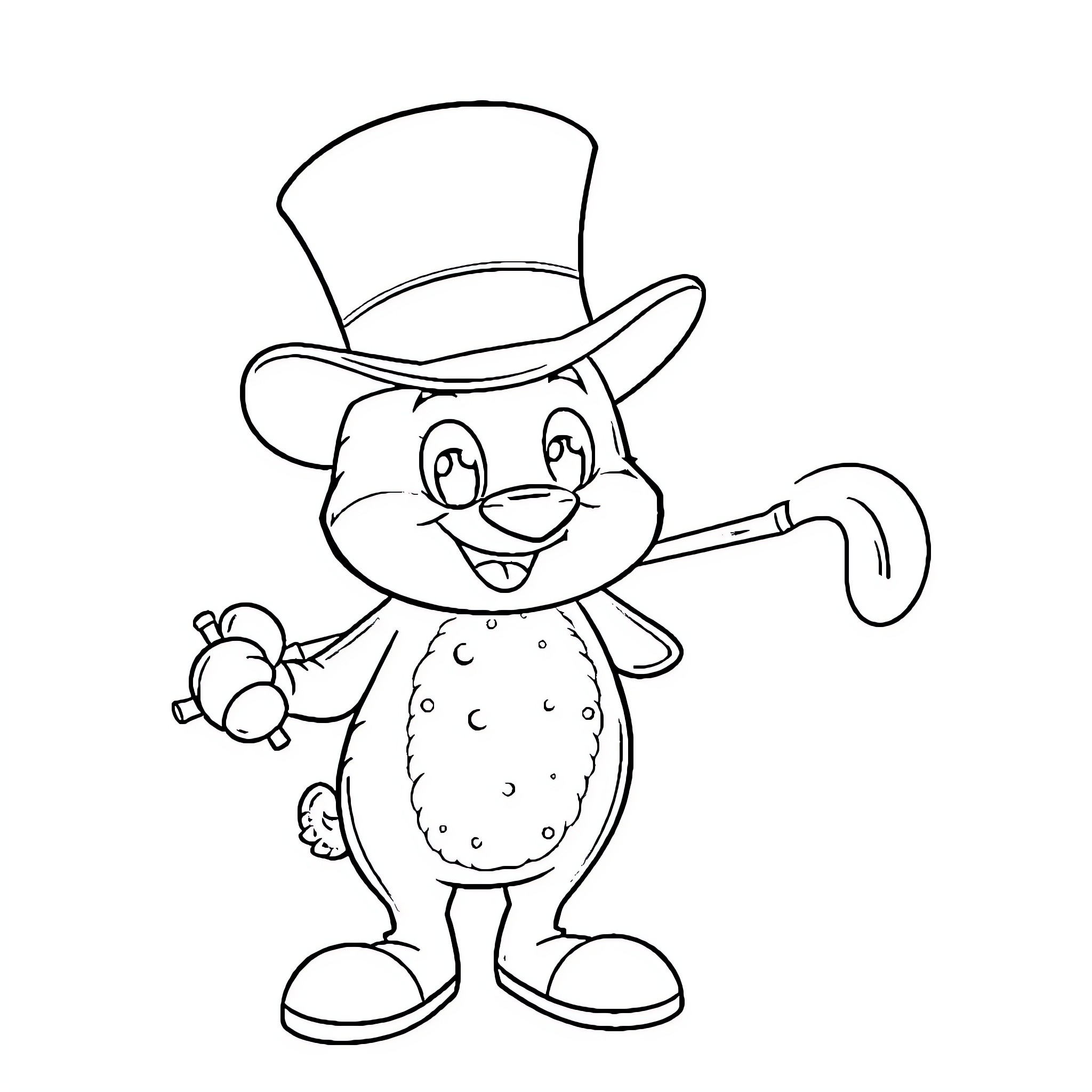 Bluey the Animated Character in a Top Hat Coloring Page (free black-and-white line drawing printable PDF for all, from beginners to advanced learners, including children, teens, adults, and seniors)