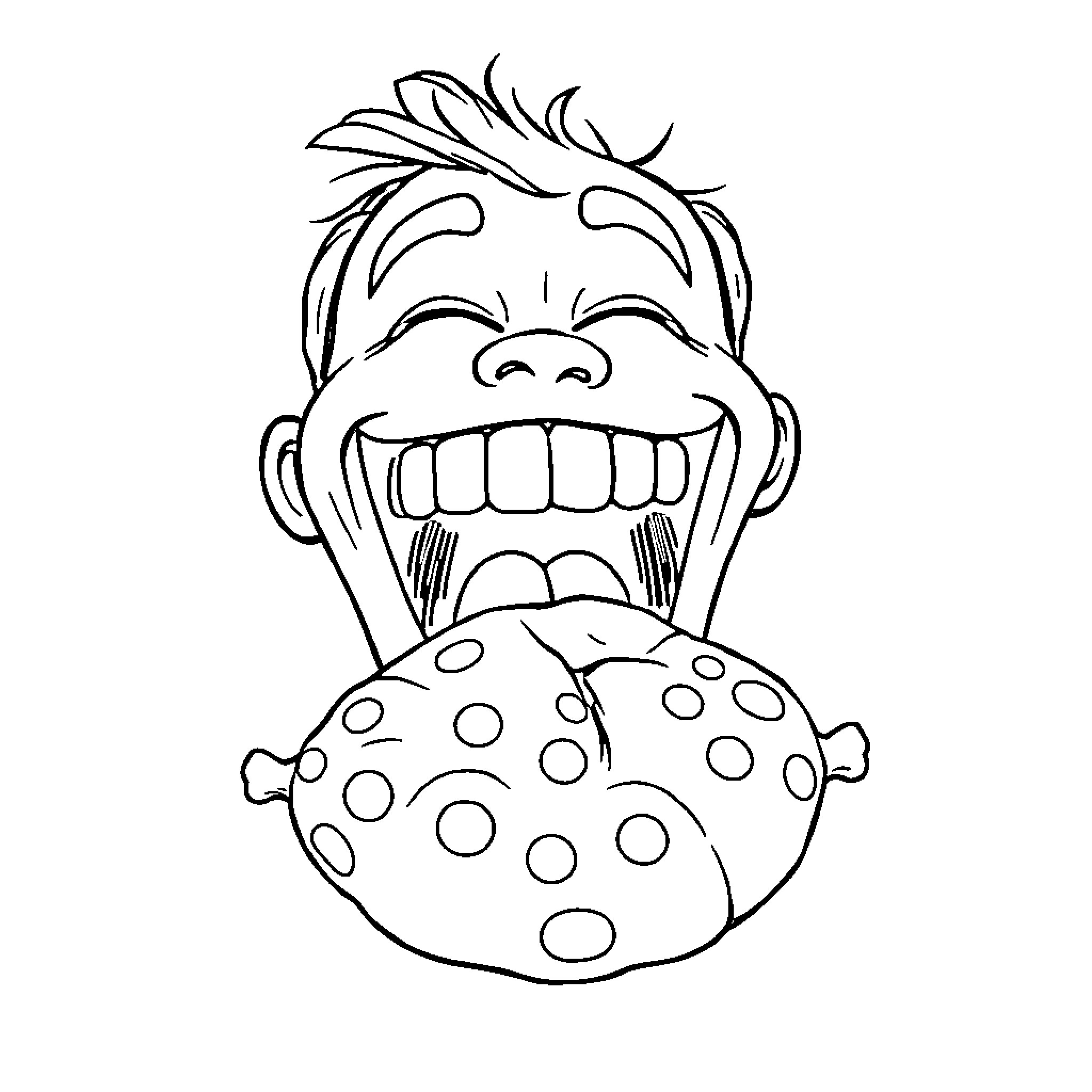 Tooth Brushing Funny Creature Coloring Page (free black-and-white line drawing printable PDF for all, from beginners to advanced learners, including children, teens, adults, and seniors)