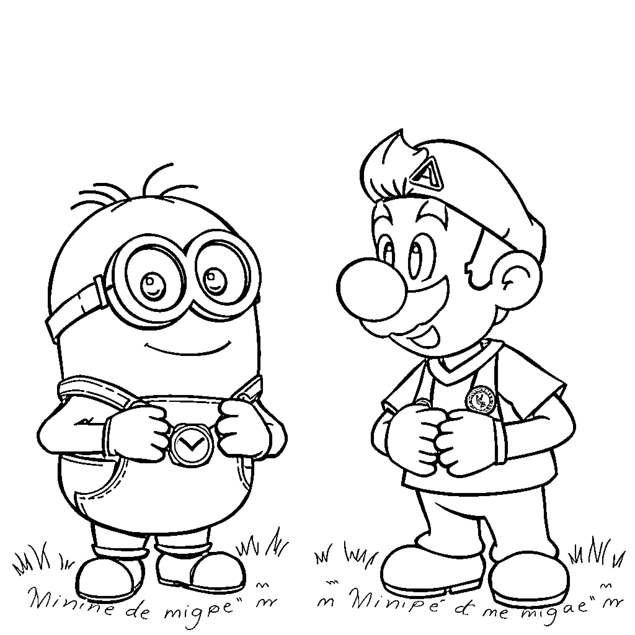 Minions in Whimsical Adventure Coloring Page (free black-and-white line drawing printable PDF for all, from beginners to advanced learners, including children, teens, adults, and seniors)