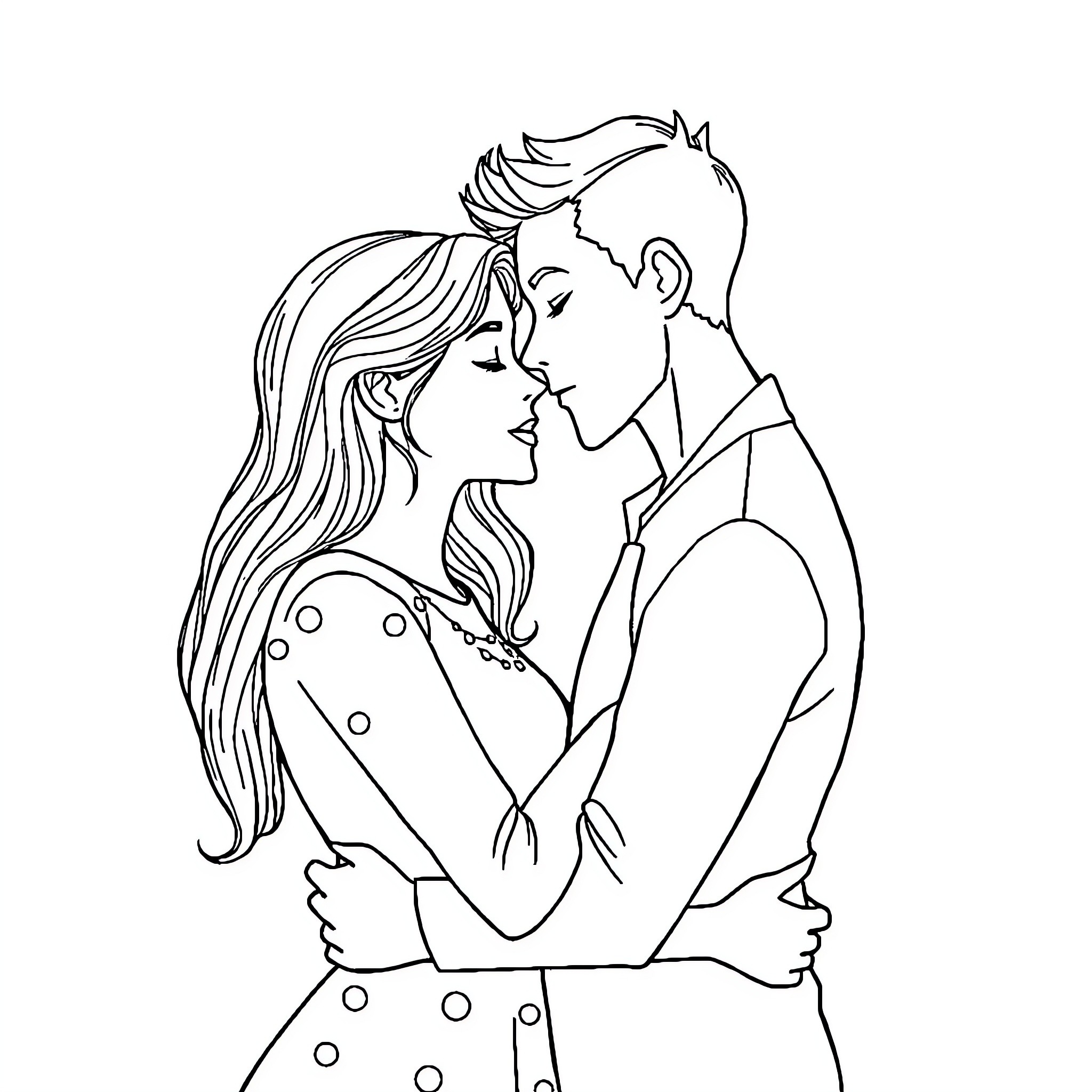 Love's Embrace: A Tender Moment Coloring Page (free black-and-white line drawing printable PDF for all, from beginners to advanced learners, including children, teens, adults, and seniors)