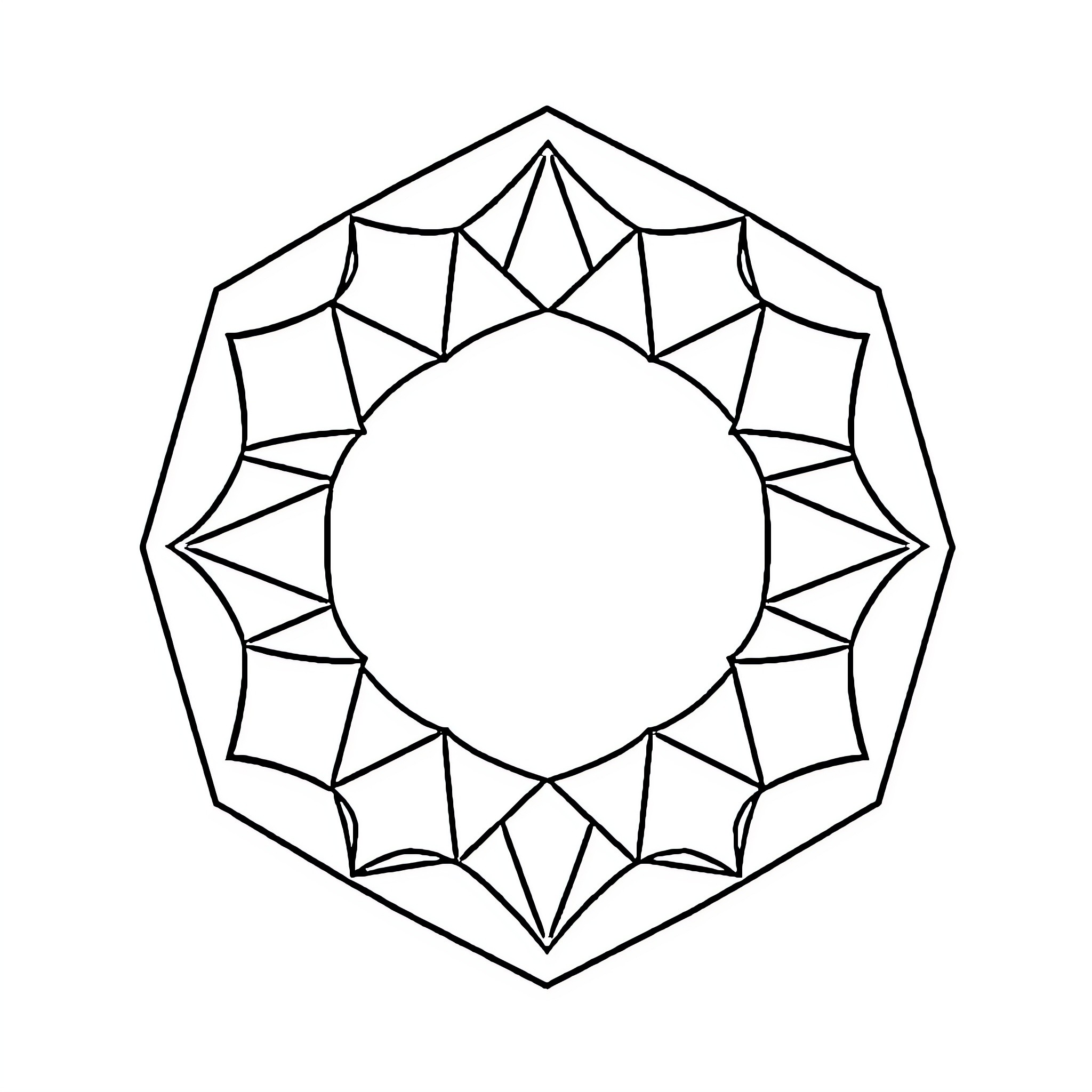 Hexagon-shaped geometric pattern design Coloring Page (free black-and-white line drawing printable PDF for all, from beginners to advanced learners, including children, teens, adults, and seniors)