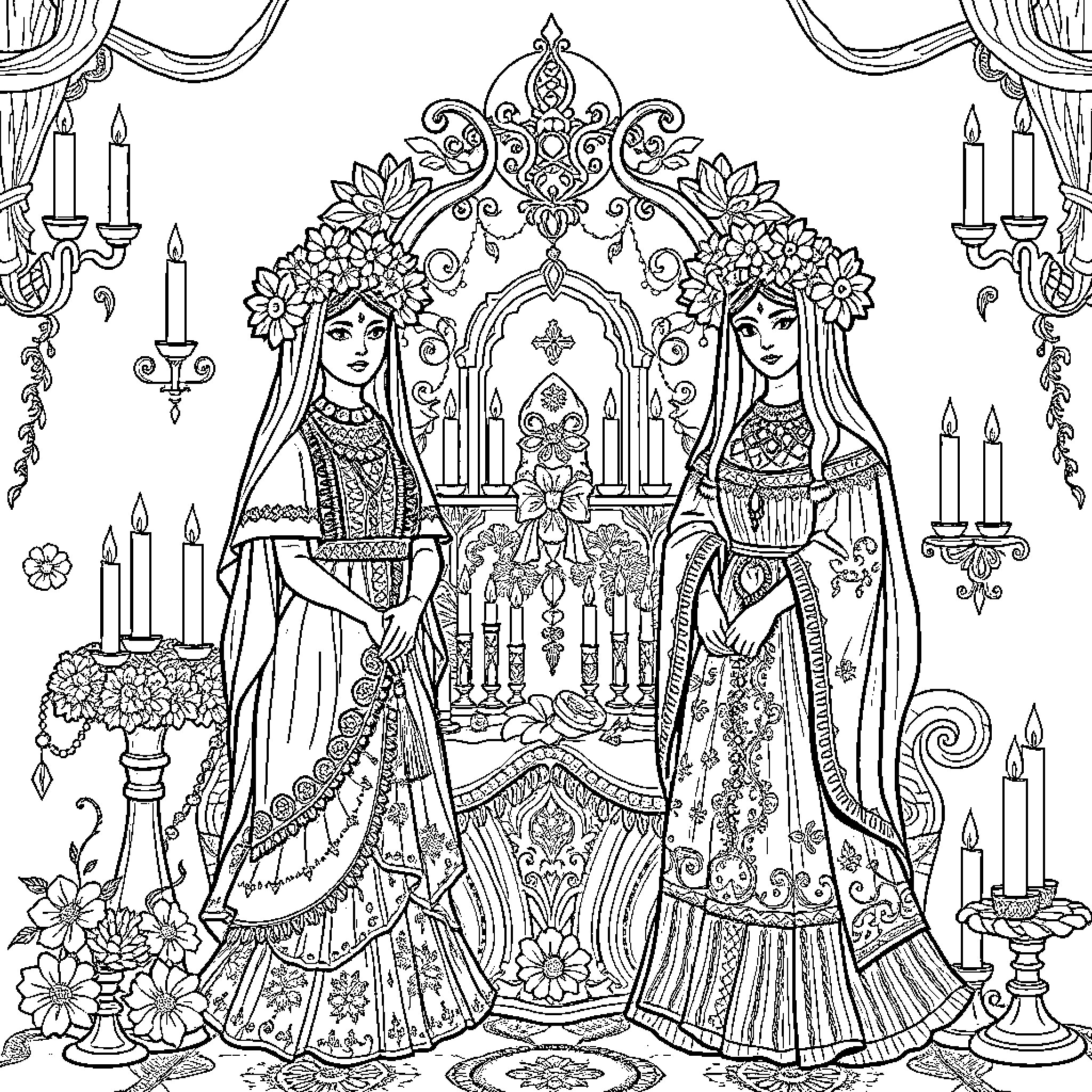 Catrina: Celebrating the Day of the Dead Coloring Page (free black-and-white line drawing printable PDF for all, from beginners to advanced learners, including children, teens, adults, and seniors)