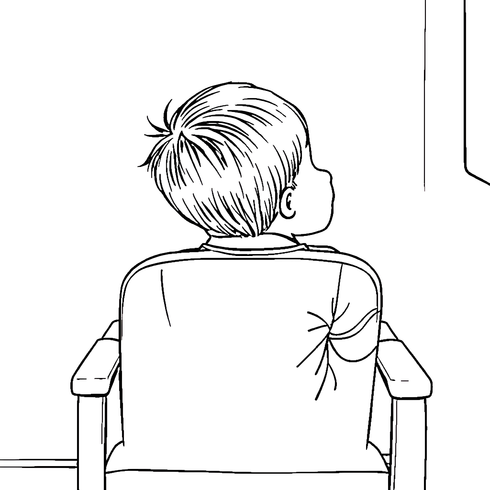 Child sitting quietly and patiently Coloring Page (free black-and-white line drawing printable PDF for all, from beginners to advanced learners, including children, teens, adults, and seniors)