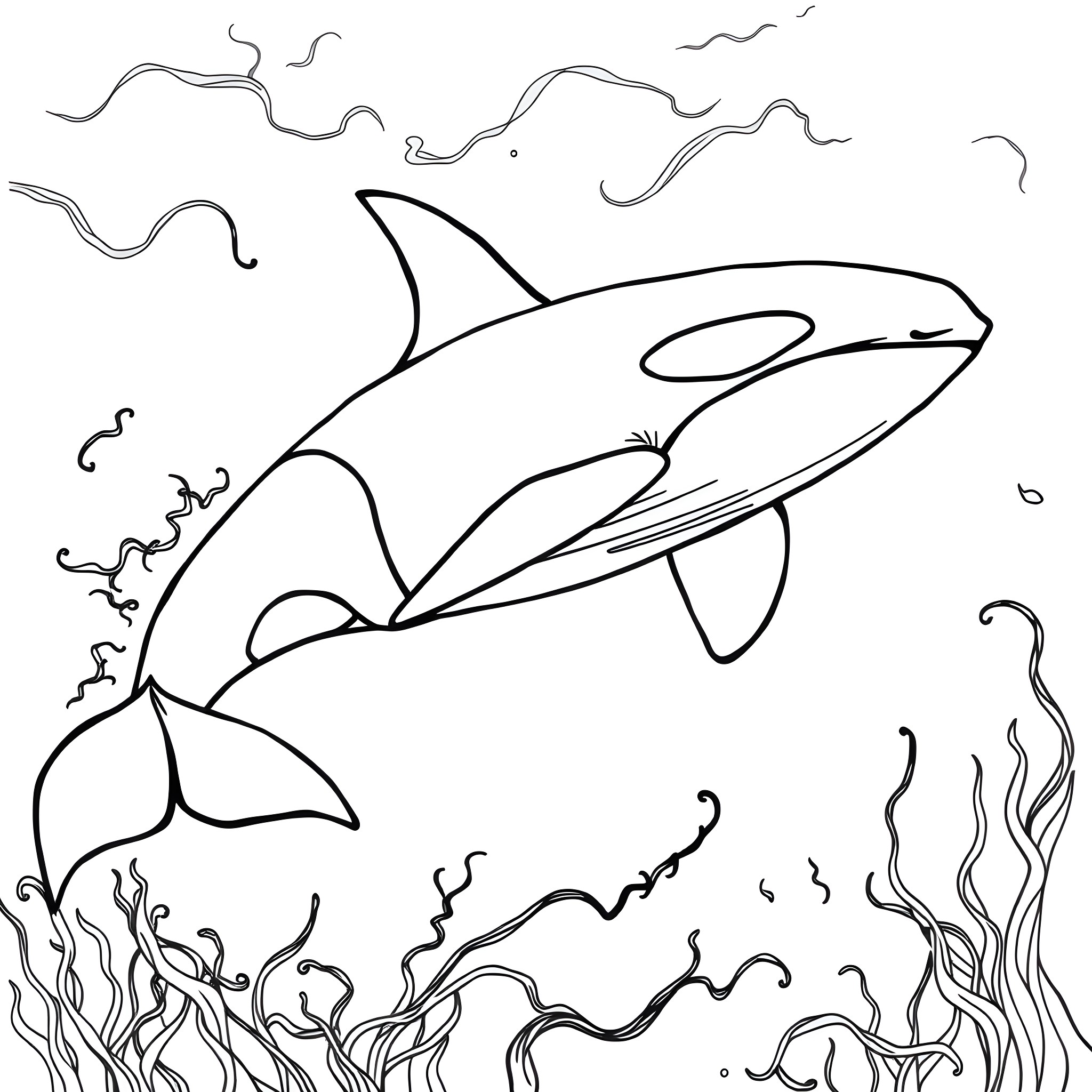 Orca swimming gracefully in the ocean Coloring Page (free black-and-white line drawing printable PDF for all, from beginners to advanced learners, including children, teens, adults, and seniors)