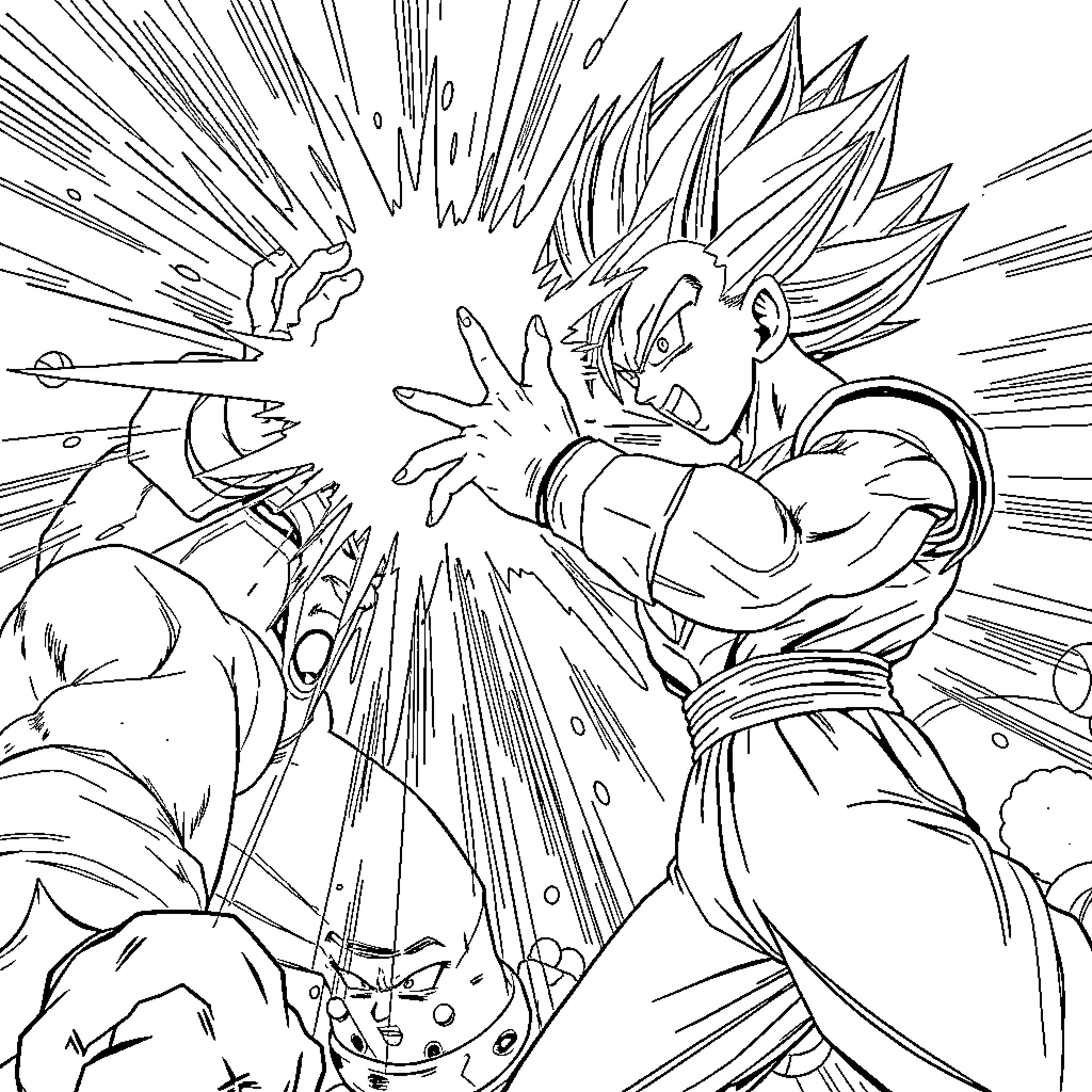 Vegeta unleashing powerful energy attack Coloring Page (free black-and-white line drawing printable PDF for all, from beginners to advanced learners, including children, teens, adults, and seniors)