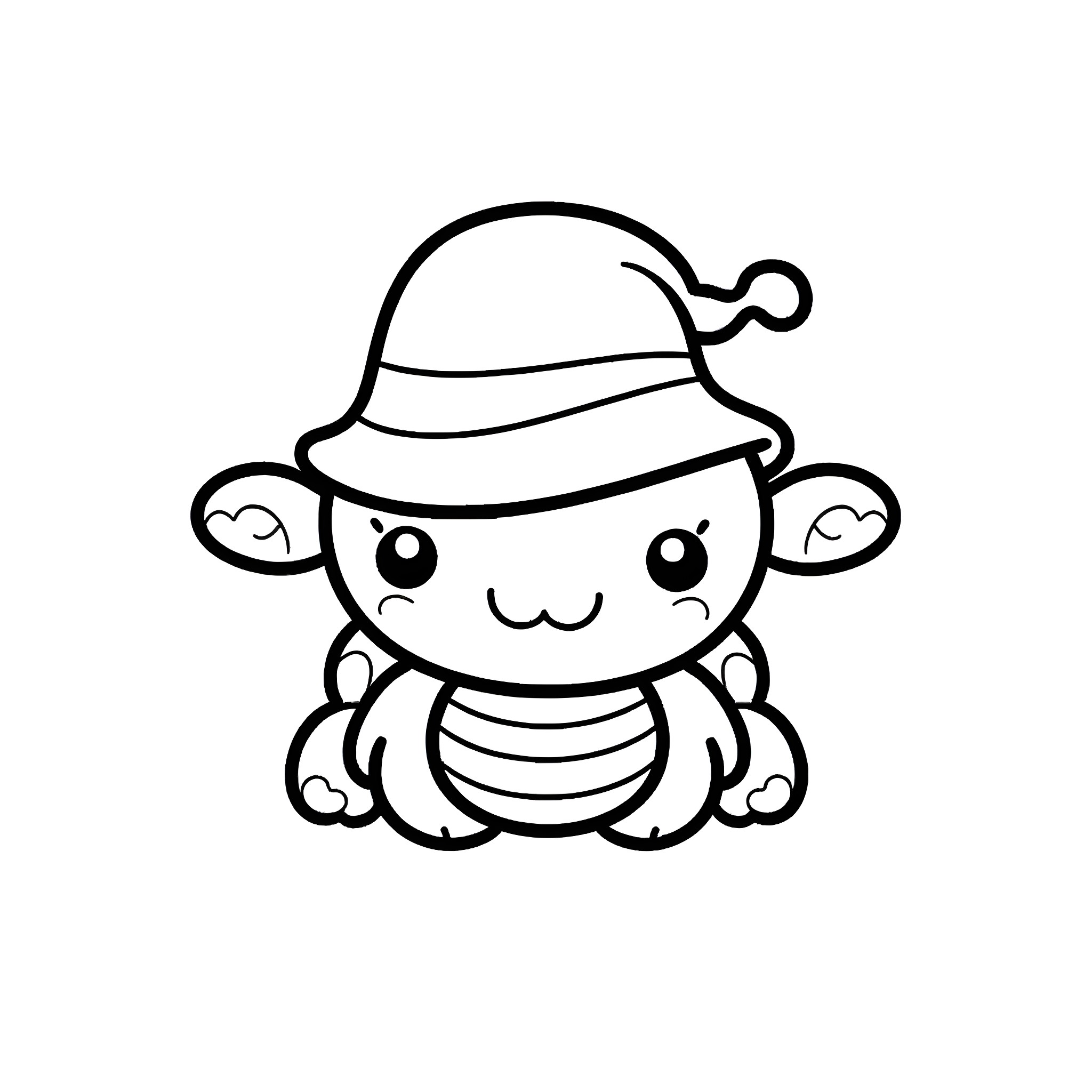 Ladybug in adorable hat enjoying the day Coloring Page (free black-and-white line drawing printable PDF for all, from beginners to advanced learners, including children, teens, adults, and seniors)