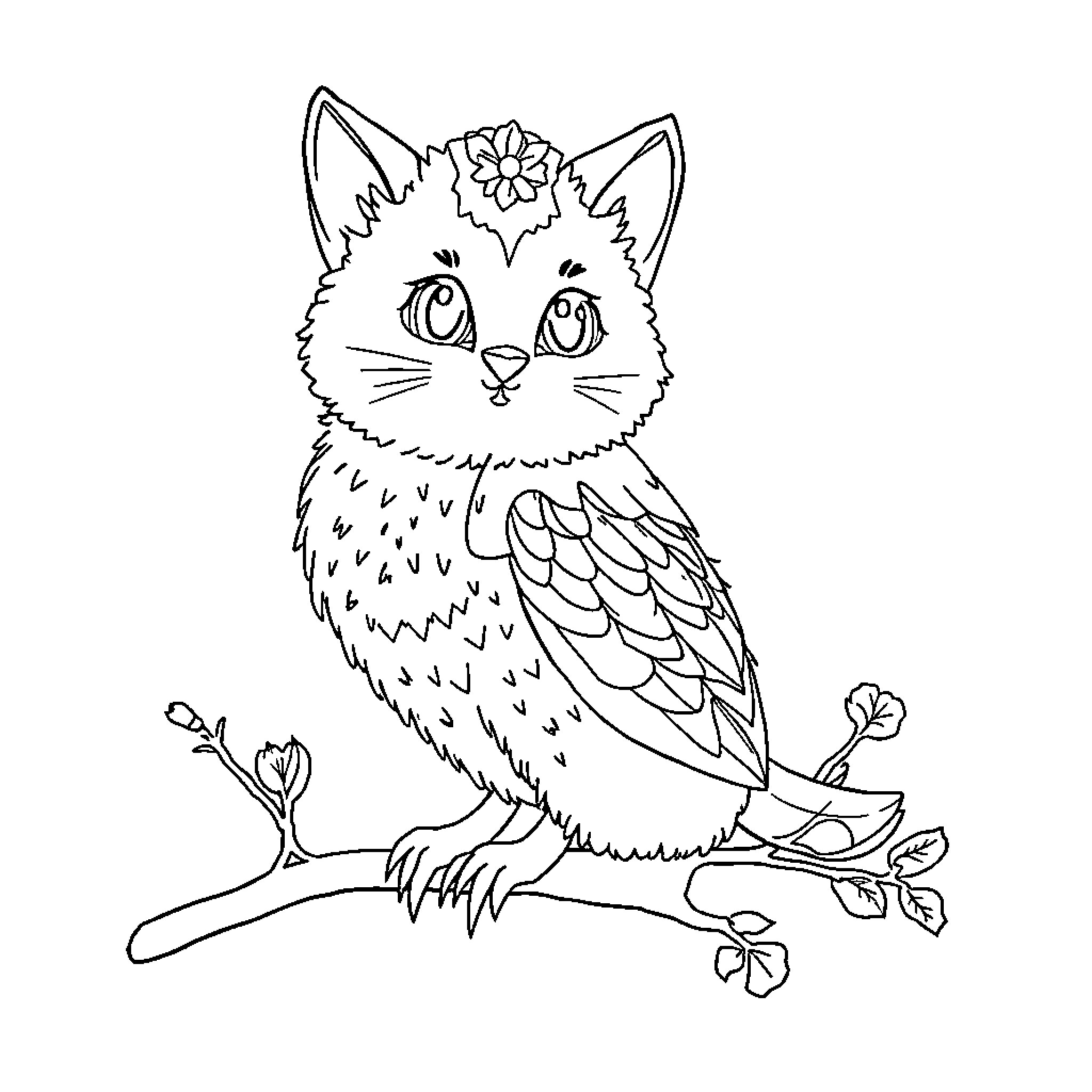 Dudochka's Whimsical Woodland Encounter Coloring Page (free black-and-white line drawing printable PDF for all, from beginners to advanced learners, including children, teens, adults, and seniors)