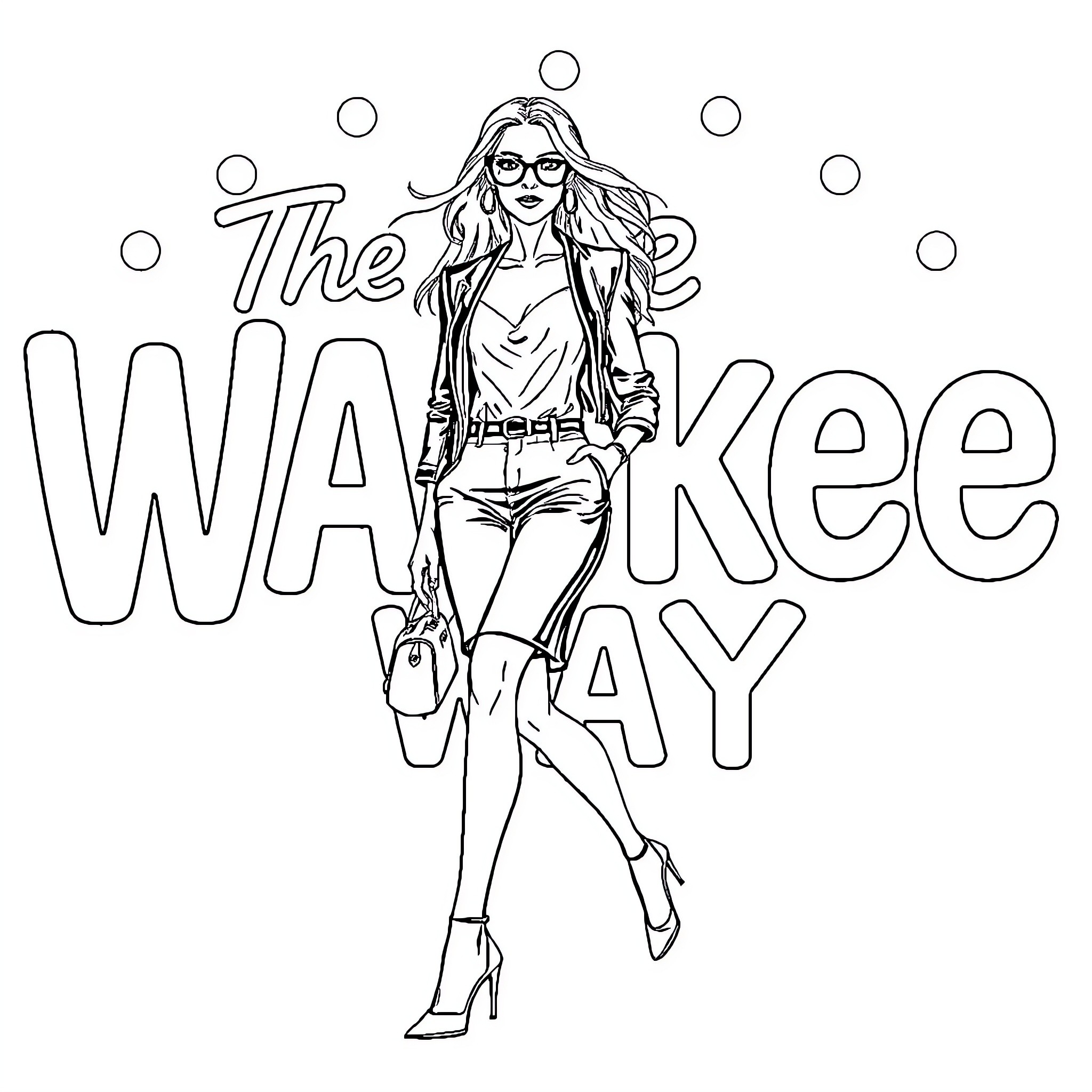 Model stylishly walking with confidence Coloring Page (free black-and-white line drawing printable PDF for all, from beginners to advanced learners, including children, teens, adults, and seniors)