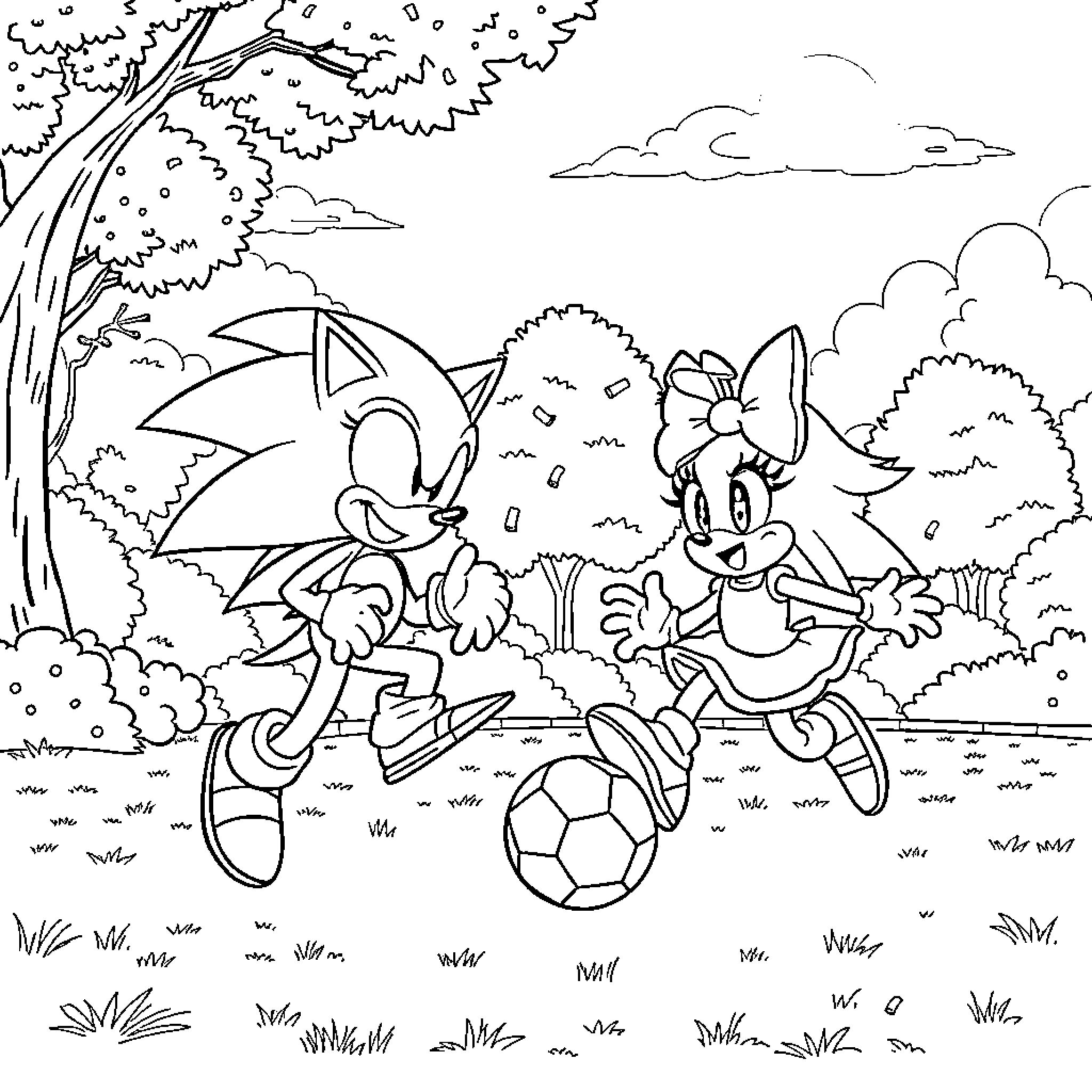 Rumi's Animated Adventure in the Park Coloring Page (free black-and-white line drawing printable PDF for all, from beginners to advanced learners, including children, teens, adults, and seniors)