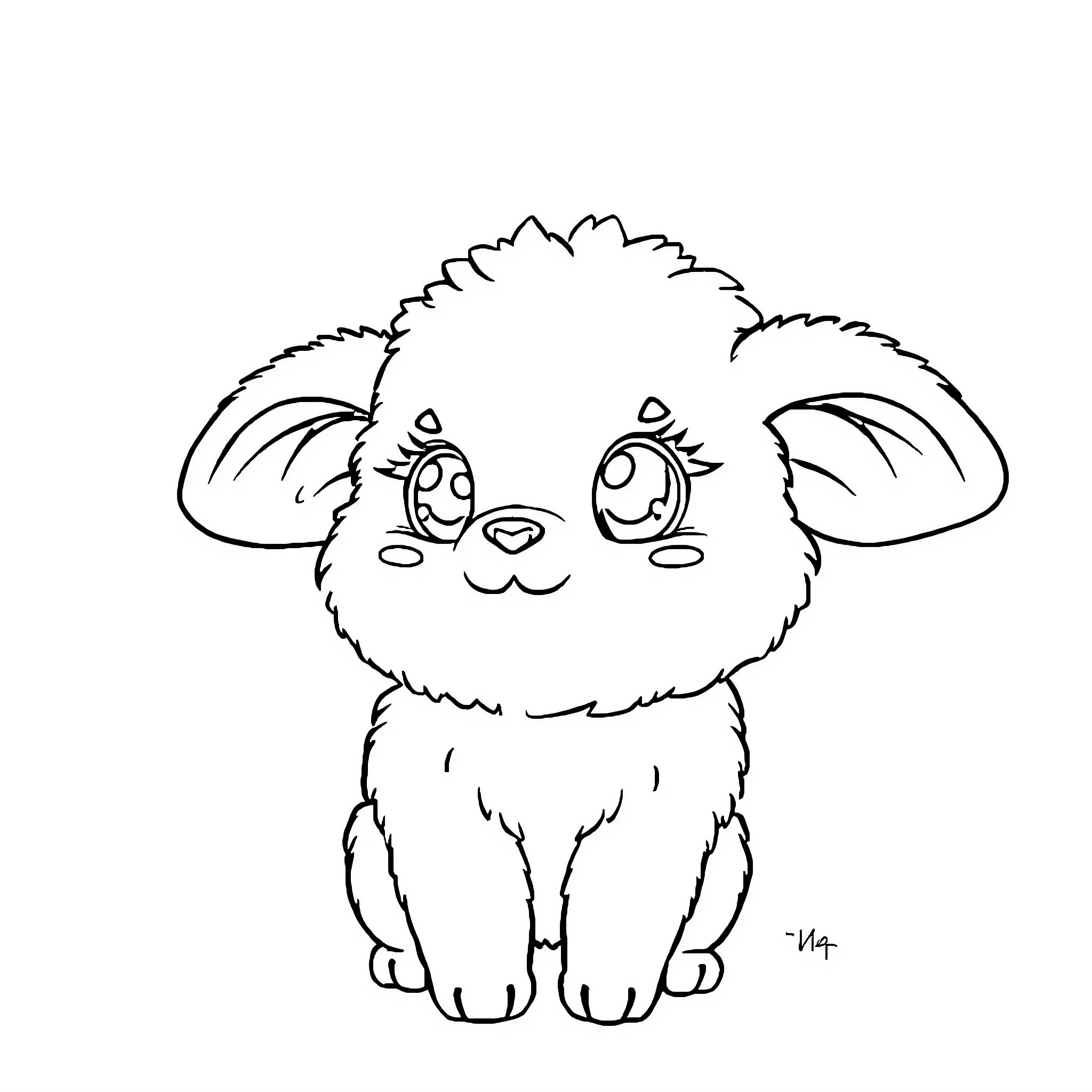 Labubu the Cute and Fluffy Puppy Coloring Page (free black-and-white line drawing printable PDF for all, from beginners to advanced learners, including children, teens, adults, and seniors)