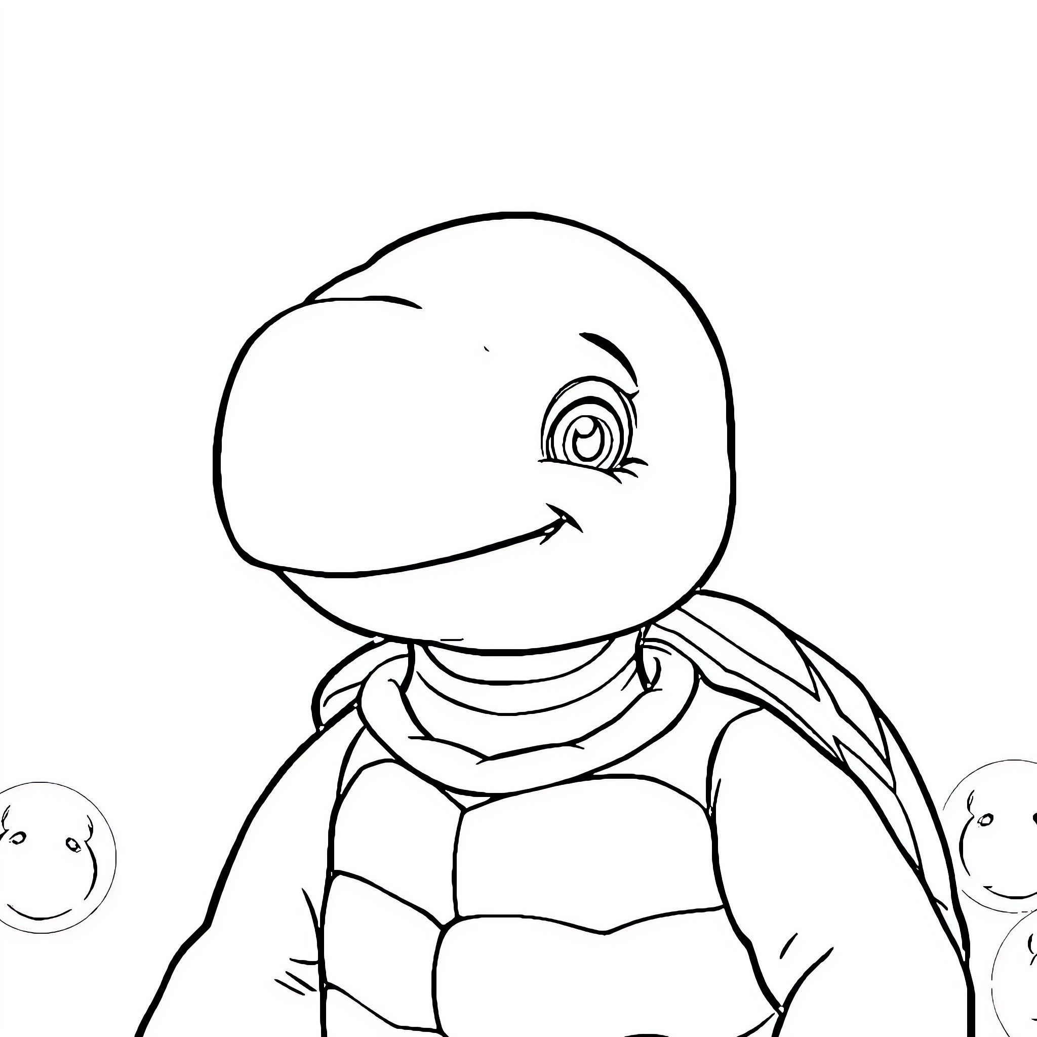 Turtle expressing delight amid peers Coloring Page (free black-and-white line drawing printable PDF for all, from beginners to advanced learners, including children, teens, adults, and seniors)
