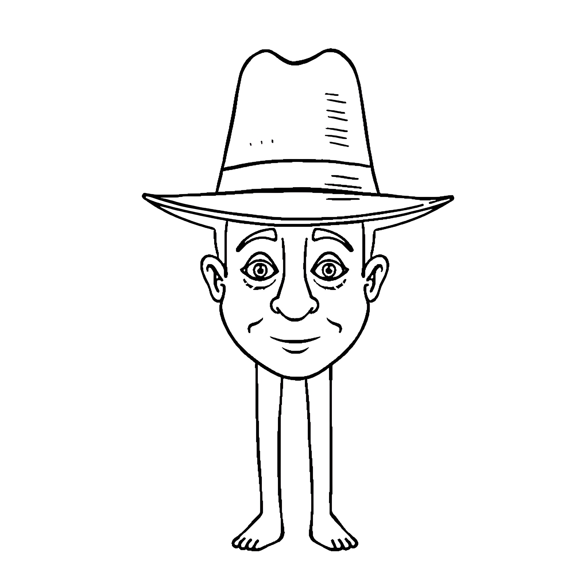 Hat-wearing character with exaggerated features Coloring Page (free black-and-white line drawing printable PDF for all, from beginners to advanced learners, including children, teens, adults, and seniors)
