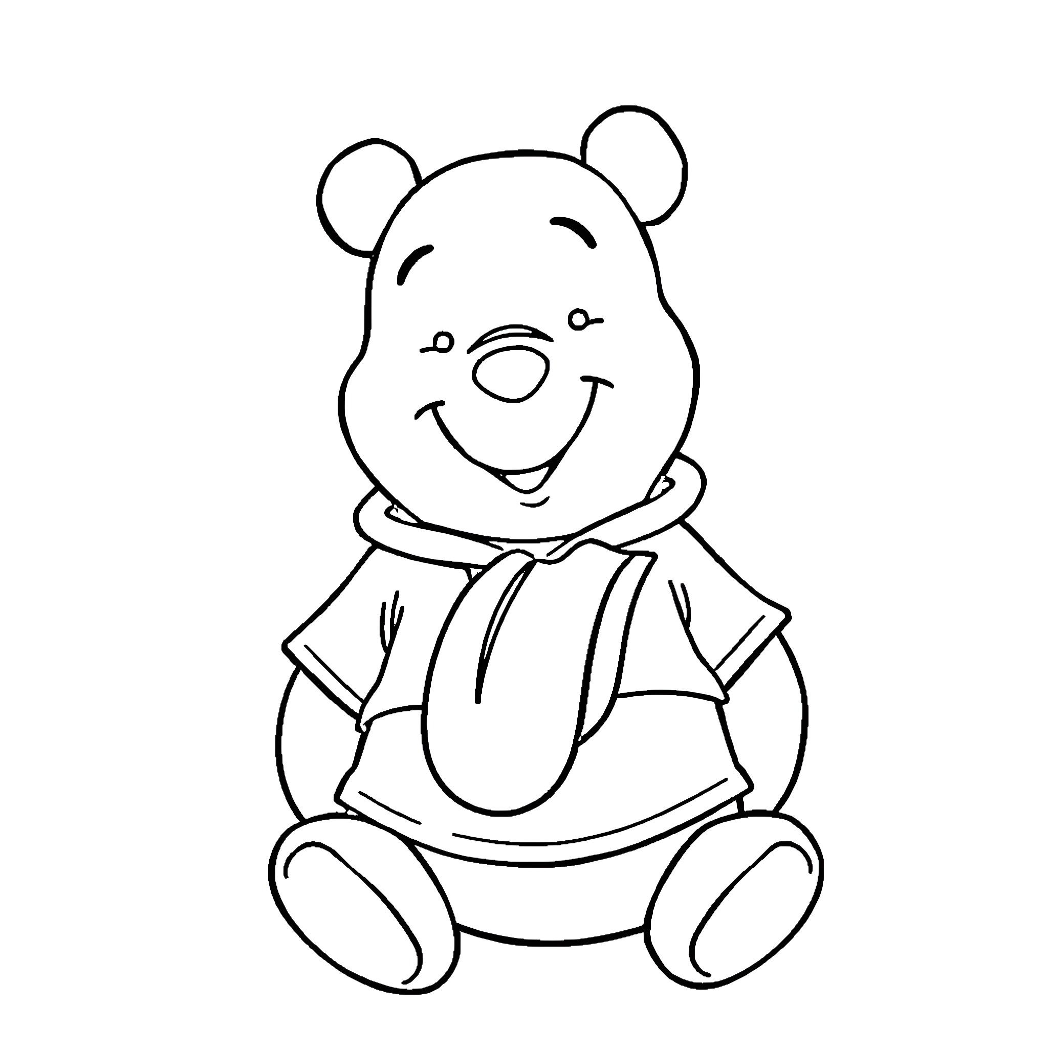 Winnie The Pooh in a cheerful pose Coloring Page (free black-and-white line drawing printable PDF for all, from beginners to advanced learners, including children, teens, adults, and seniors)