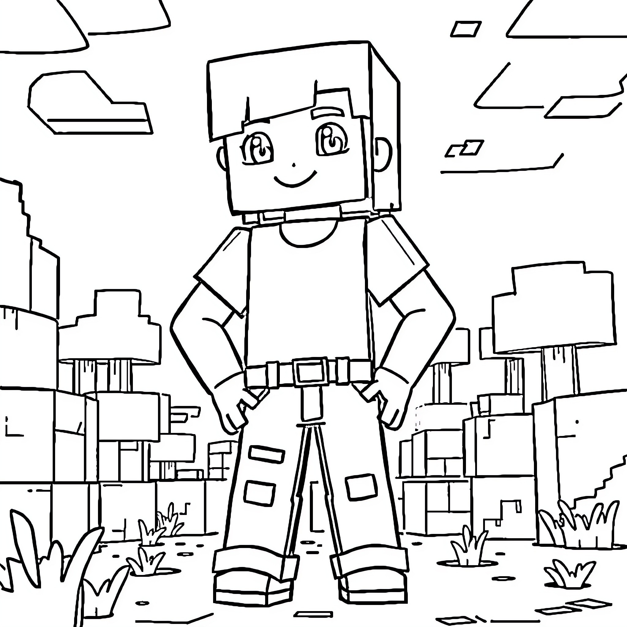 Alex explores the bustling city landscape Coloring Page (free black-and-white line drawing printable PDF for all, from beginners to advanced learners, including children, teens, adults, and seniors)