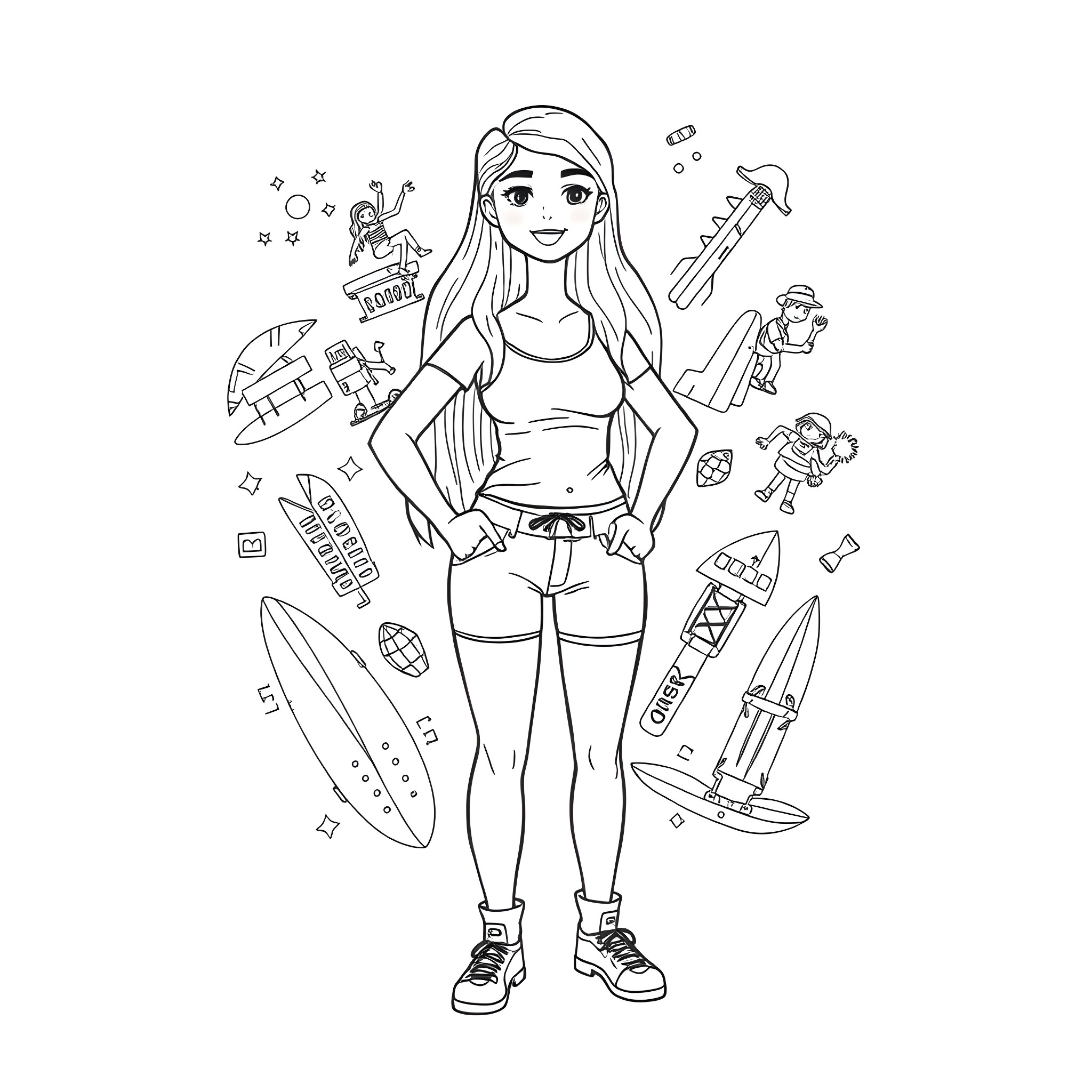 Bridgette's Artistic Adventures Coloring Page (free black-and-white line drawing printable PDF for all, from beginners to advanced learners, including children, teens, adults, and seniors)