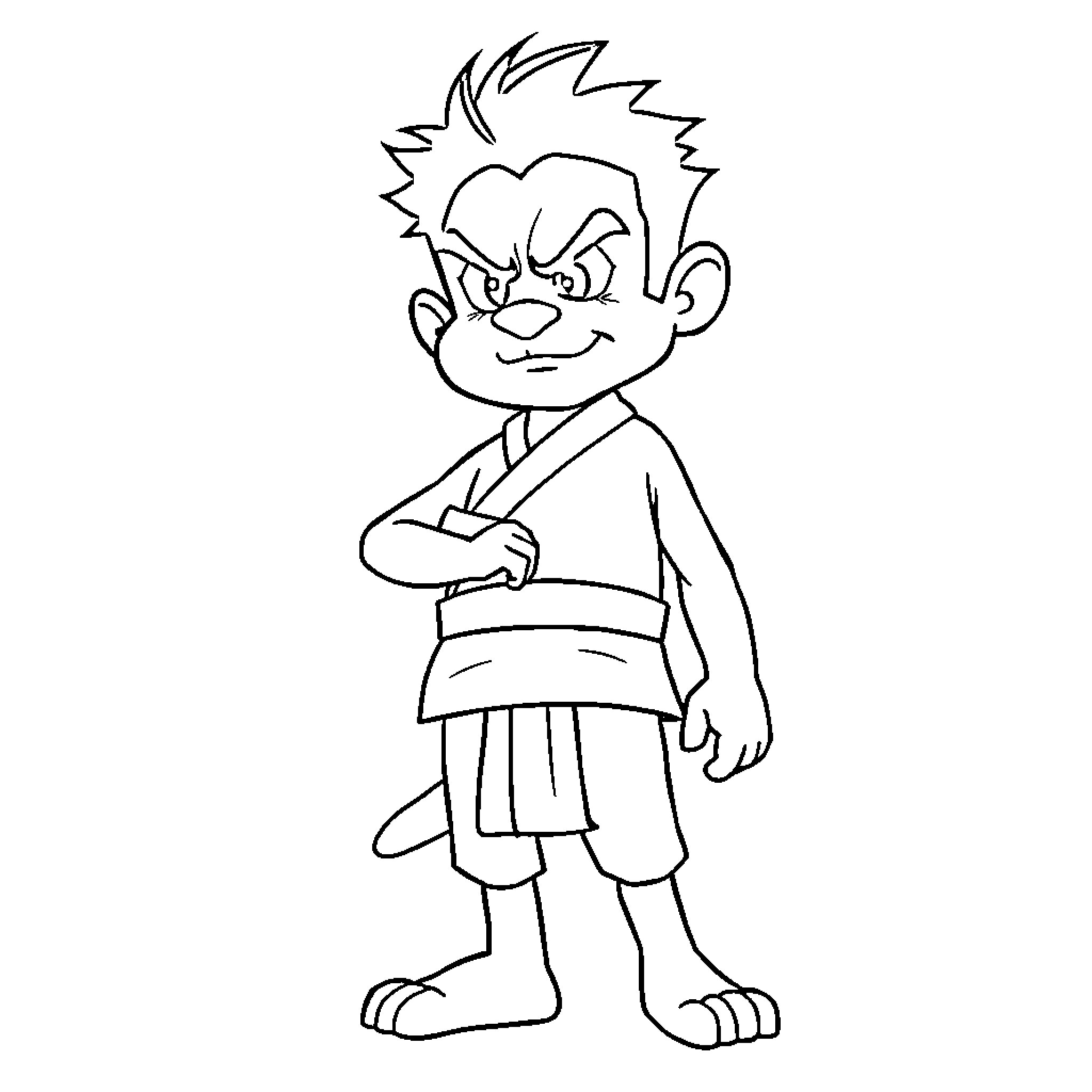 Toji in Traditional Japanese Outfit Coloring Page (free black-and-white line drawing printable PDF for all, from beginners to advanced learners, including children, teens, adults, and seniors)