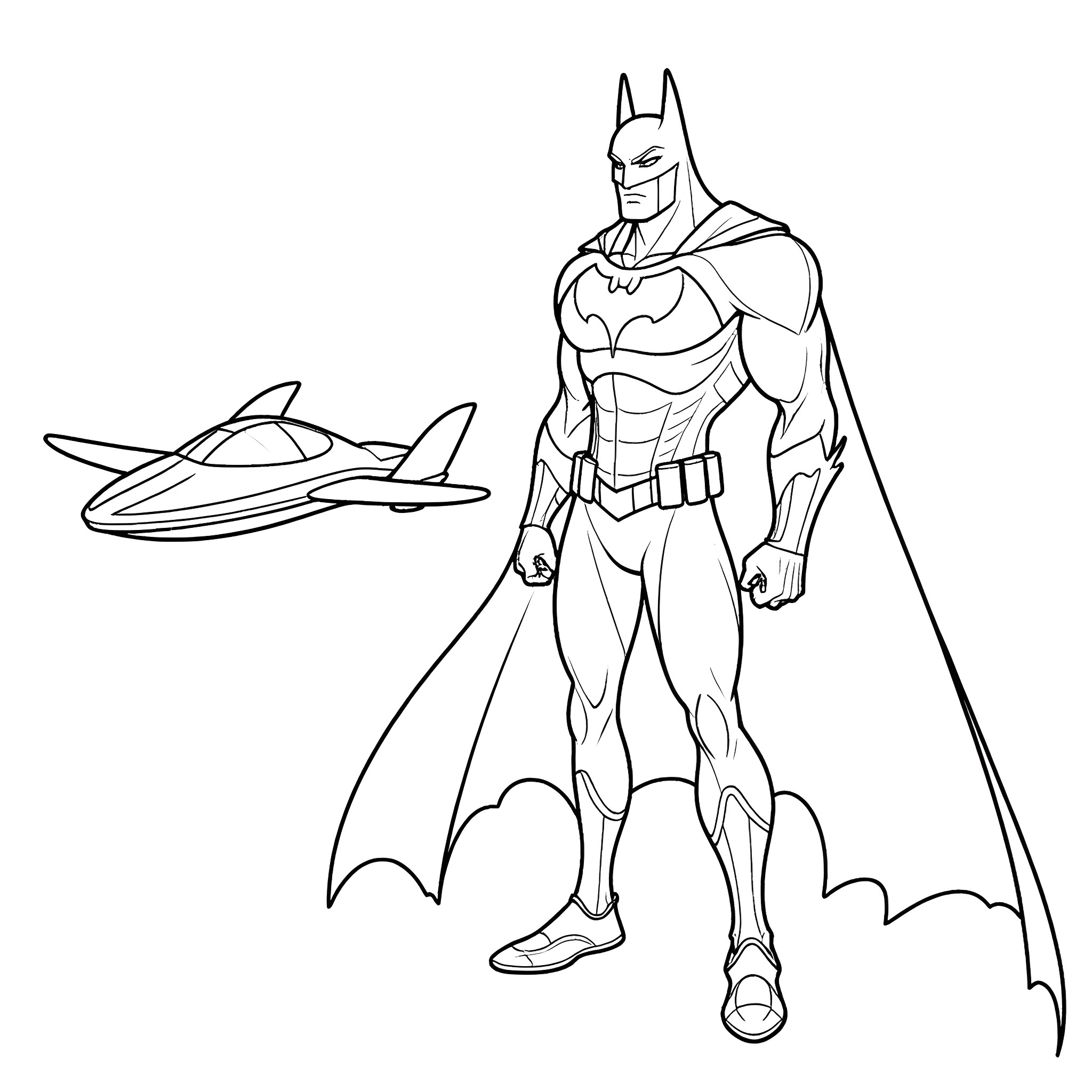 Batman Beyond in futuristic superhero action Coloring Page (free black-and-white line drawing printable PDF for all, from beginners to advanced learners, including children, teens, adults, and seniors)