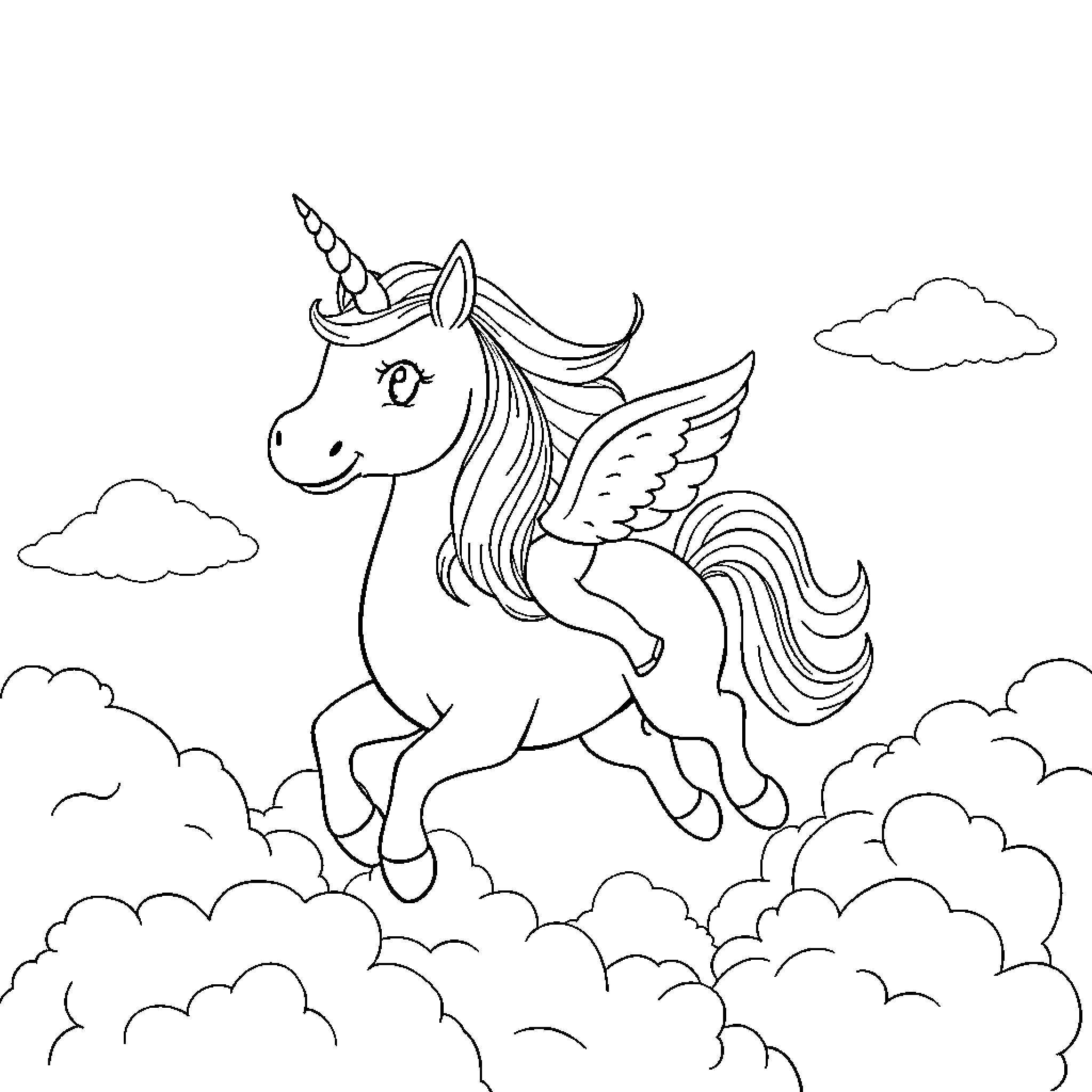 Bluey's Magical Unicorn Adventure Coloring Page (free black-and-white line drawing printable PDF for all, from beginners to advanced learners, including children, teens, adults, and seniors)