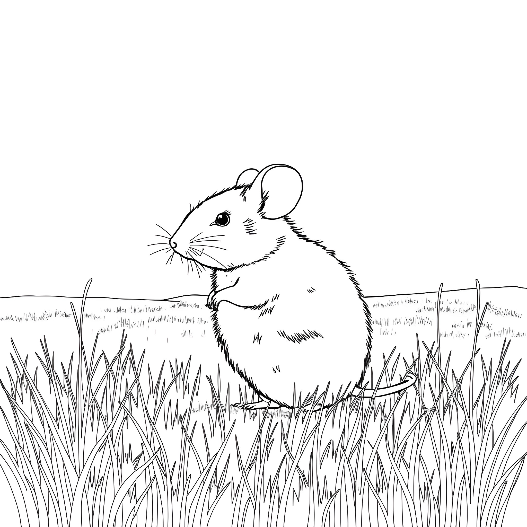 Mouse peeking out from tall grass Coloring Page (free black-and-white line drawing printable PDF for all, from beginners to advanced learners, including children, teens, adults, and seniors)