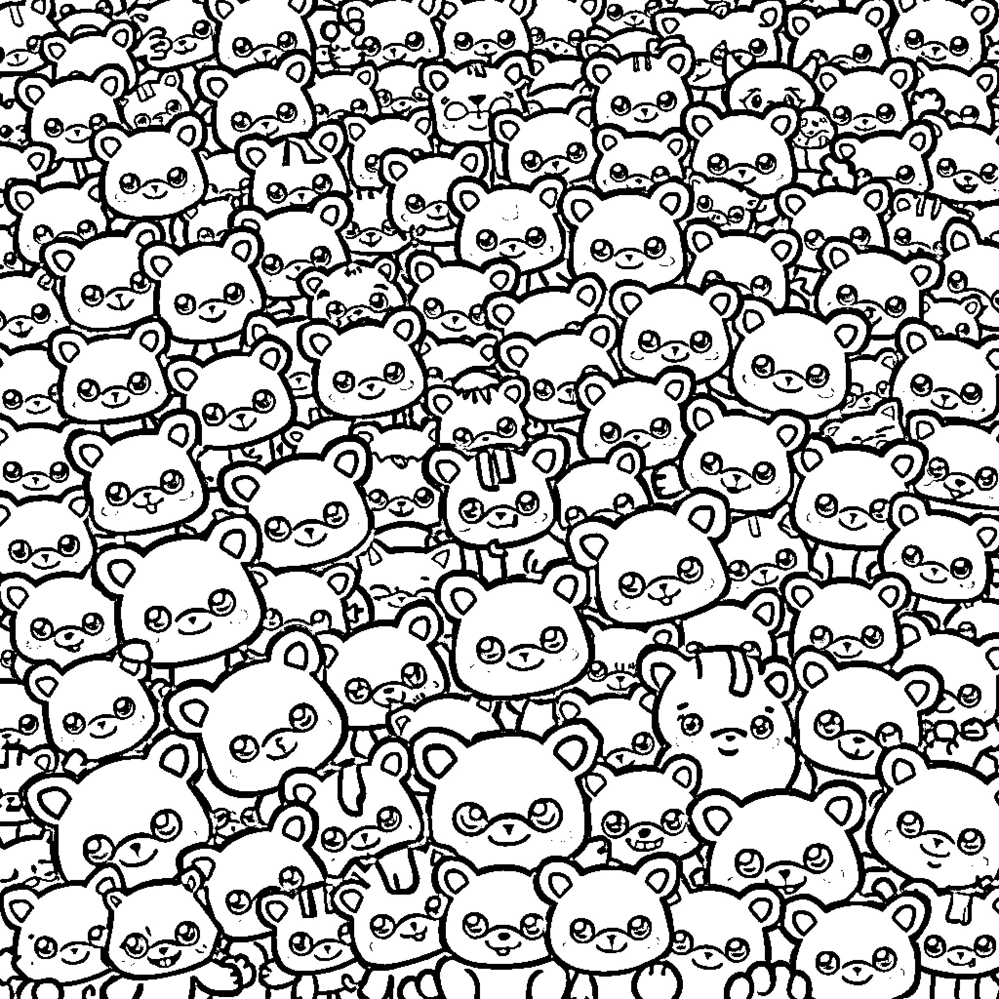 Animal crowd of adorable cartoon bears Coloring Page (free black-and-white line drawing printable PDF for all, from beginners to advanced learners, including children, teens, adults, and seniors)