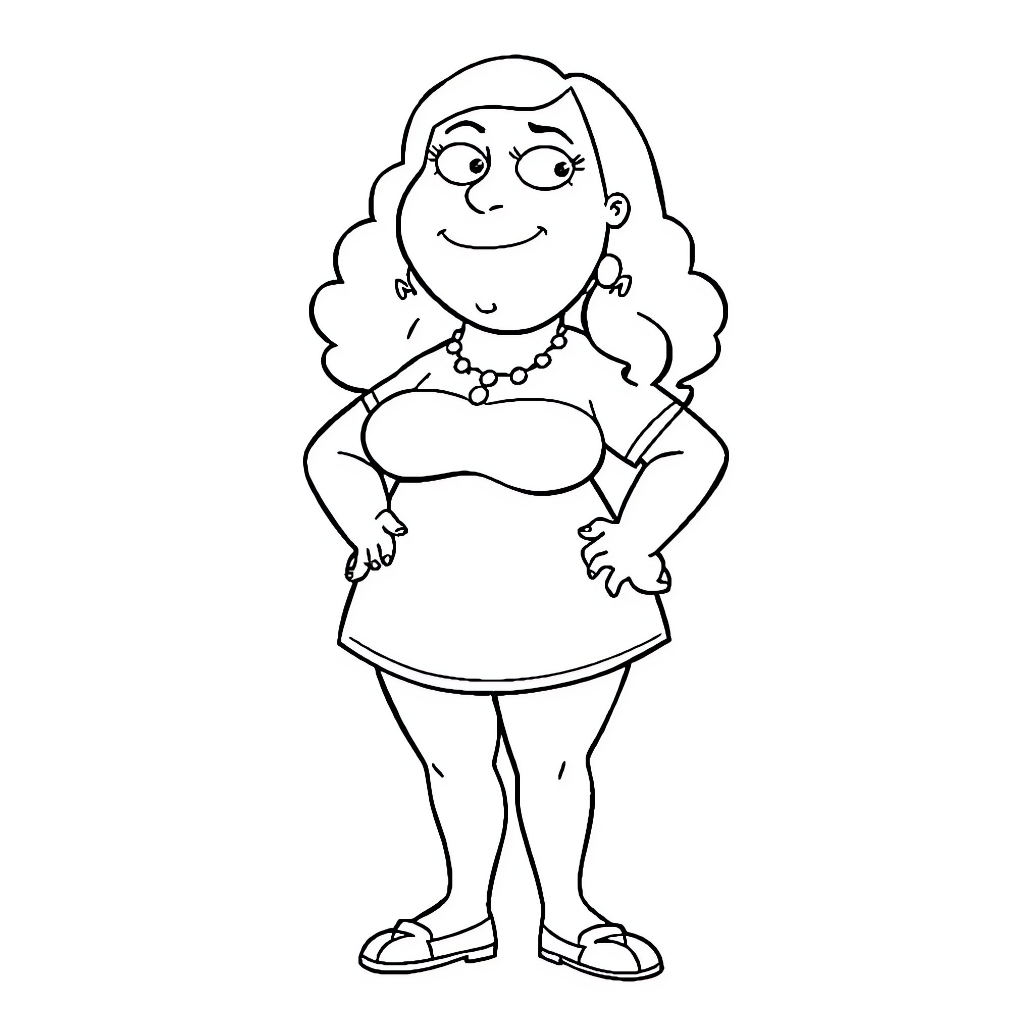 Meg Griffin posing happily in her outfit Coloring Page (free black-and-white line drawing printable PDF for all, from beginners to advanced learners, including children, teens, adults, and seniors)