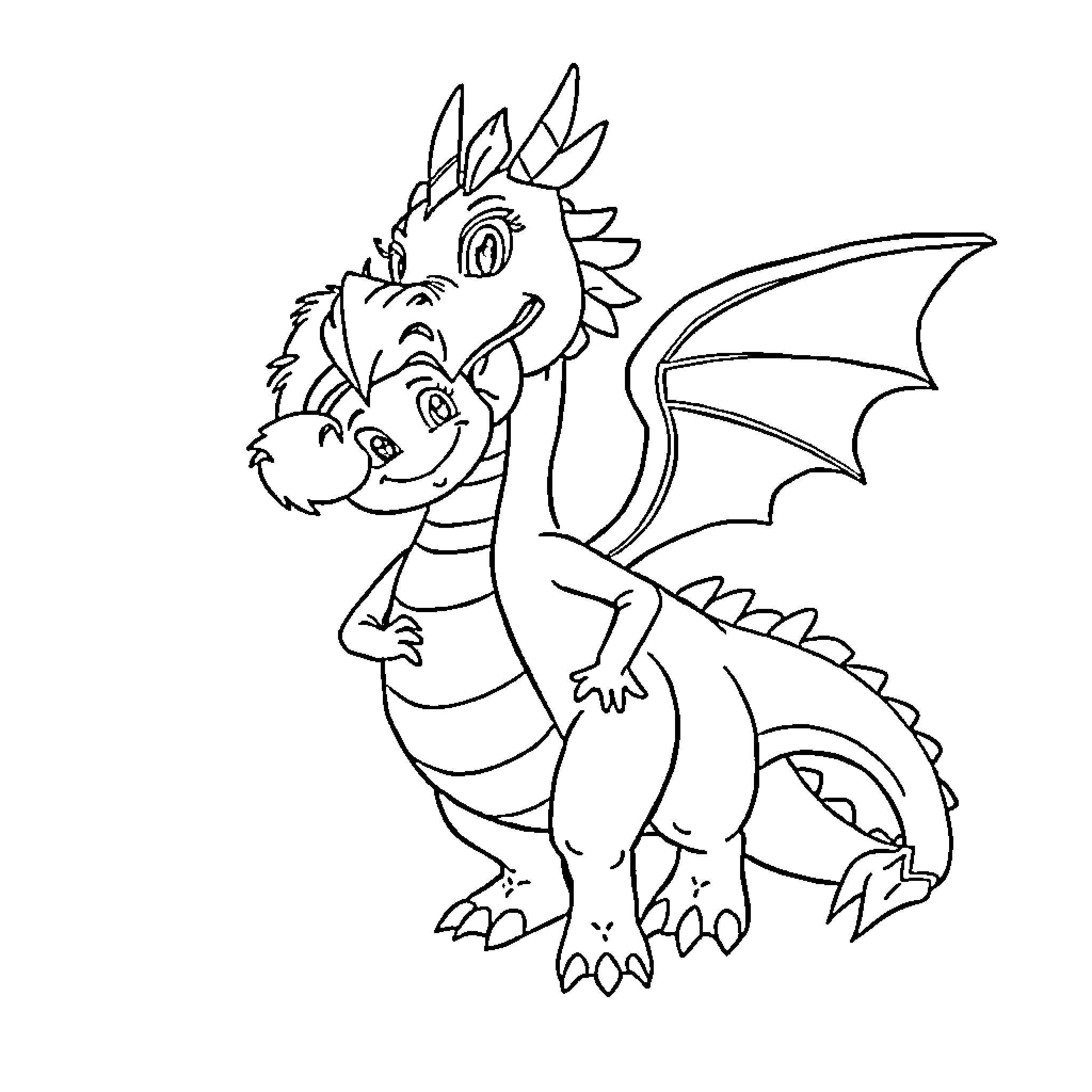 Singham the playful dragon Coloring Page (free black-and-white line drawing printable PDF for all, from beginners to advanced learners, including children, teens, adults, and seniors)
