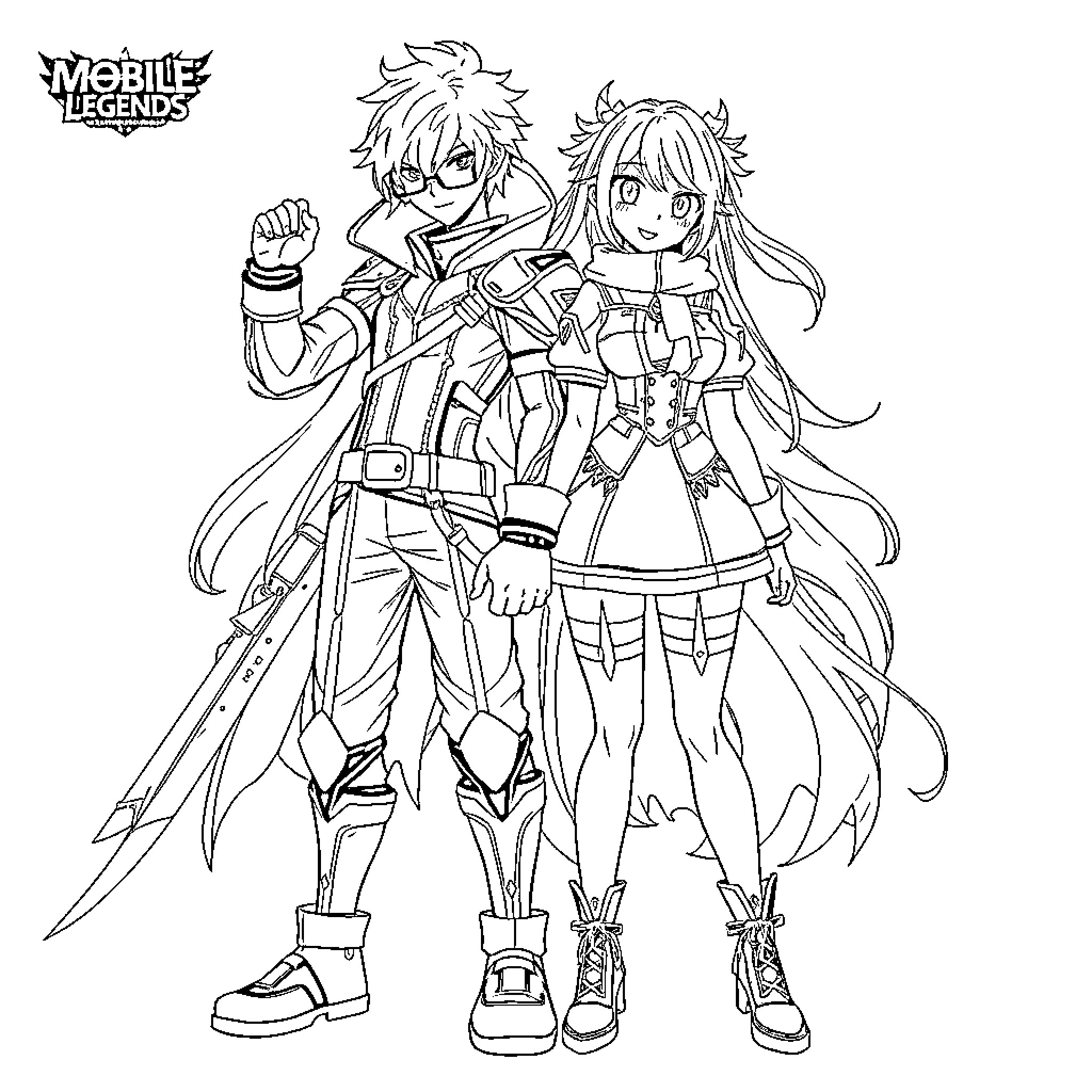 Dyroth: Adventurous Duo Strikes a Heroic Pose Coloring Page (free black-and-white line drawing printable PDF for all, from beginners to advanced learners, including children, teens, adults, and seniors)