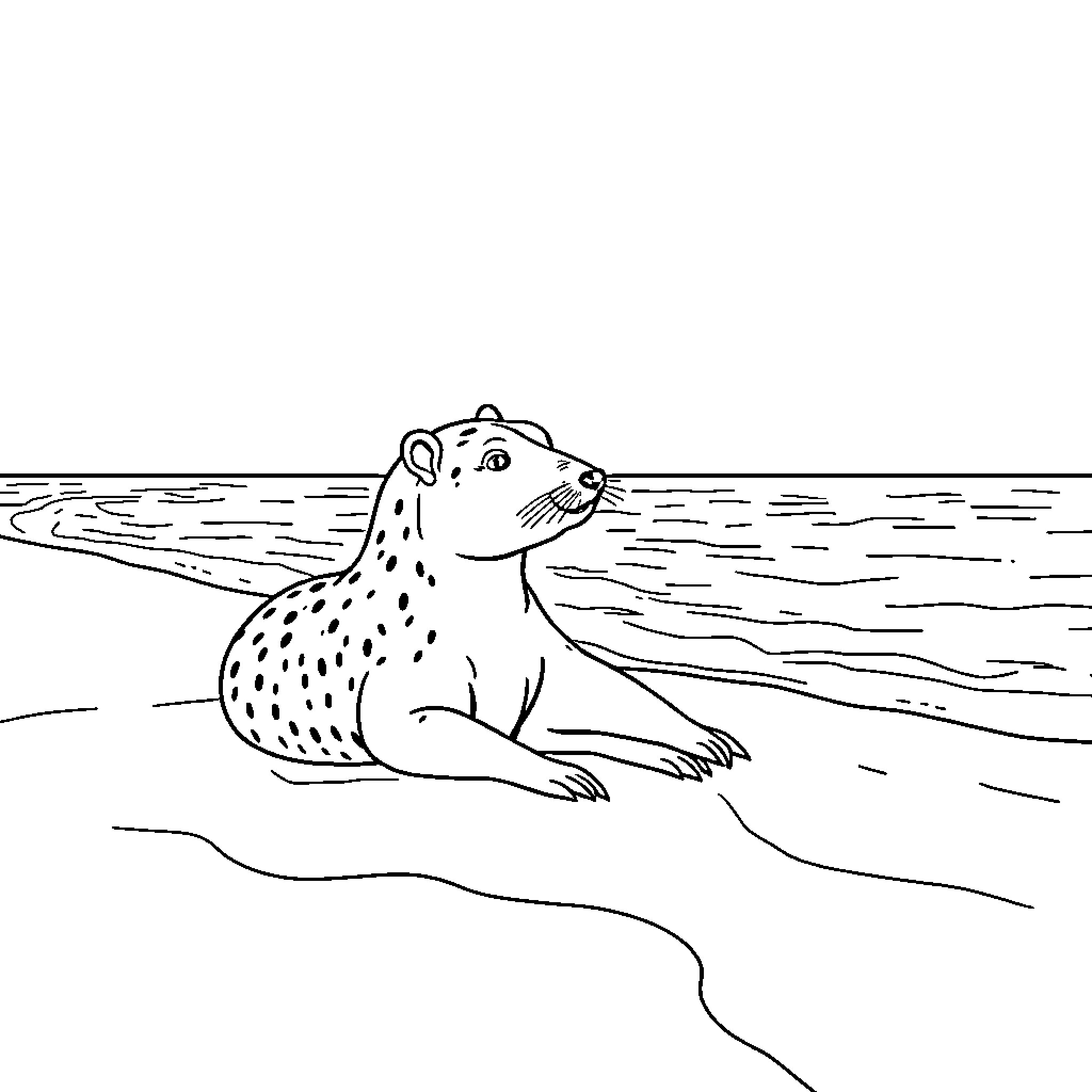 Capybara relaxing on the beach Coloring Page (free black-and-white line drawing printable PDF for all, from beginners to advanced learners, including children, teens, adults, and seniors)