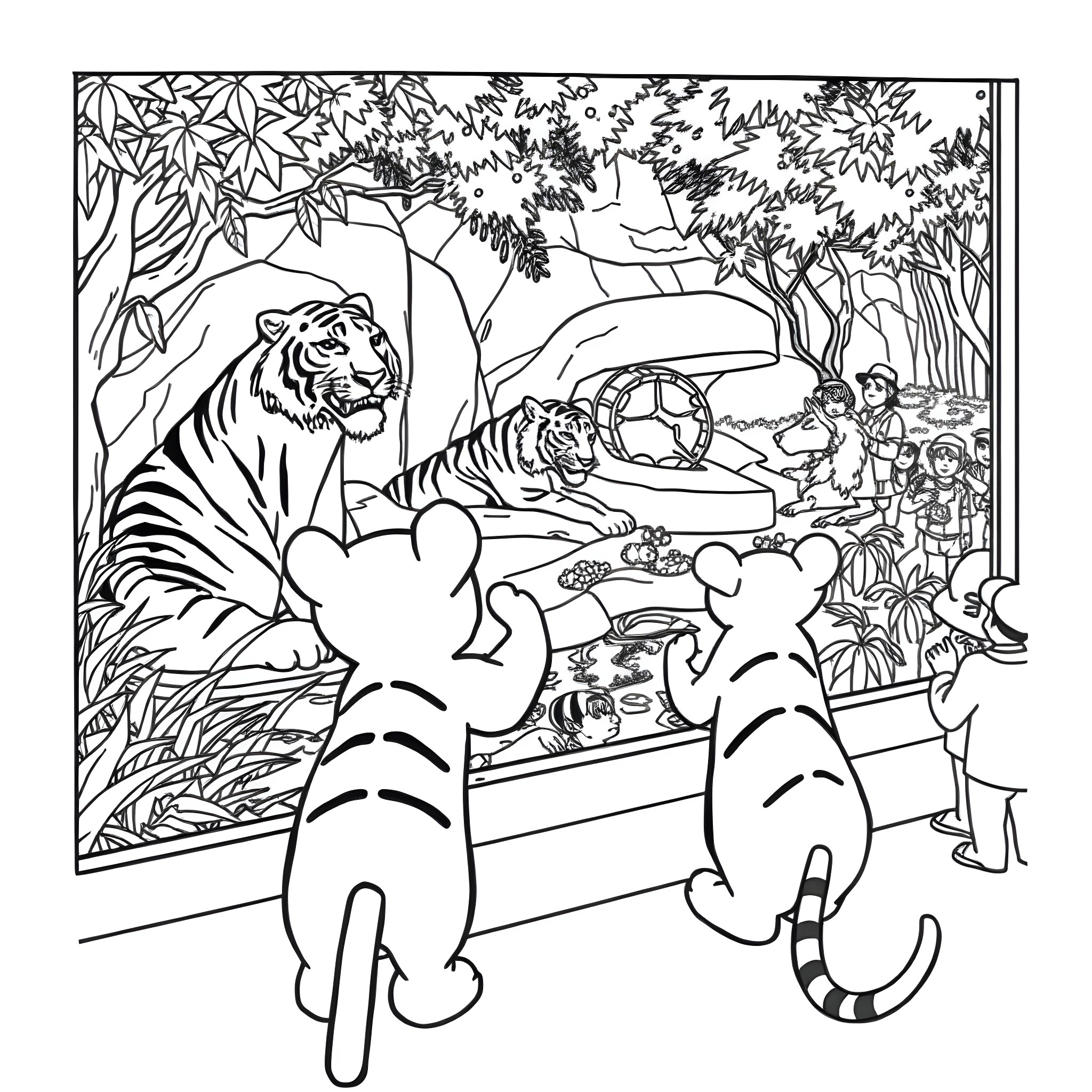 Bluey's Fun Zoo Adventure Coloring Page (free black-and-white line drawing printable PDF for all, from beginners to advanced learners, including children, teens, adults, and seniors)