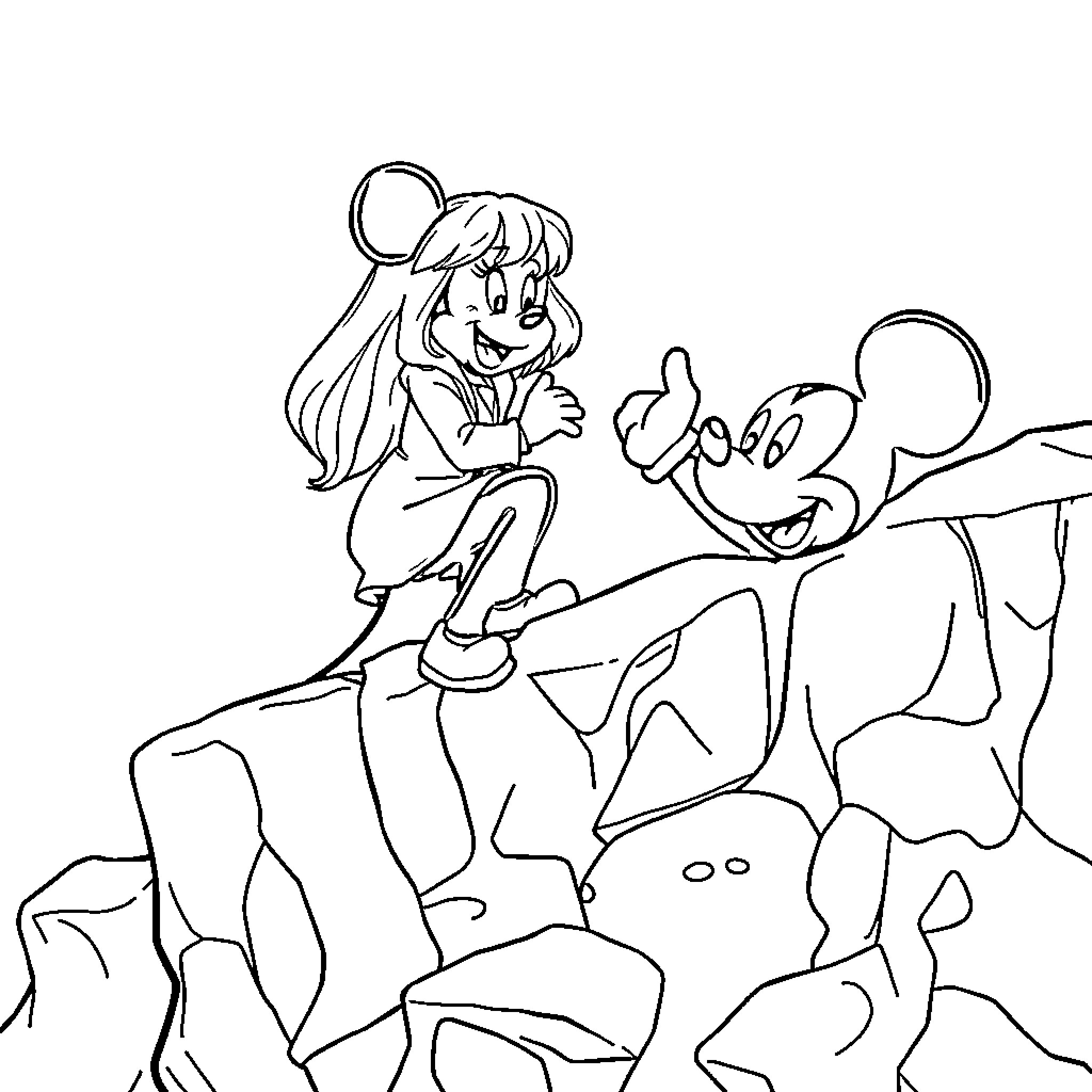 Hermione having an adventure with a playful friend Coloring Page (free black-and-white line drawing printable PDF for all, from beginners to advanced learners, including children, teens, adults, and seniors)