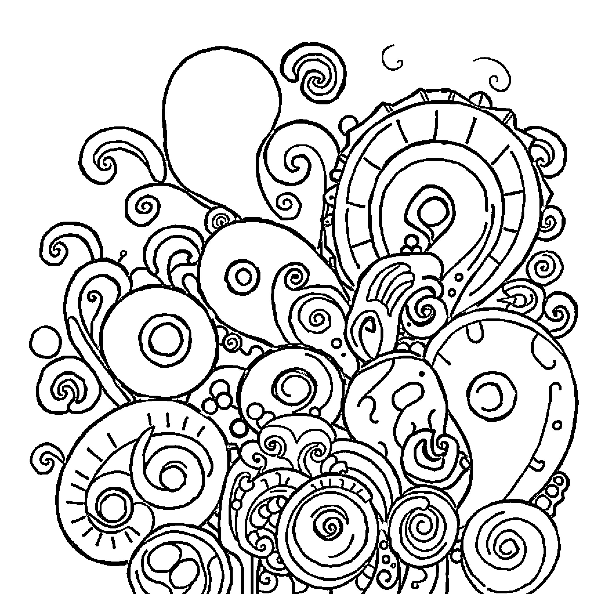 Doodle Art of Abstract Shapes and Patterns Coloring Page (free black-and-white line drawing printable PDF for all, from beginners to advanced learners, including children, teens, adults, and seniors)