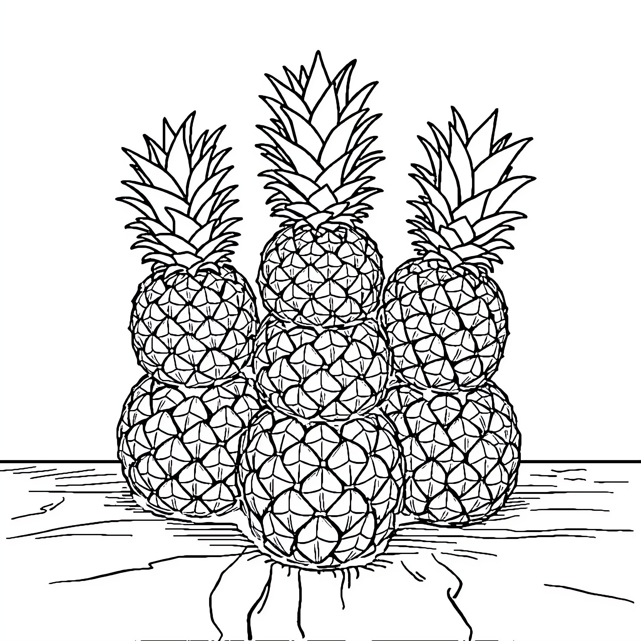 Pineapple silhouettes in abstract composition Coloring Page (free black-and-white line drawing printable PDF for all, from beginners to advanced learners, including children, teens, adults, and seniors)