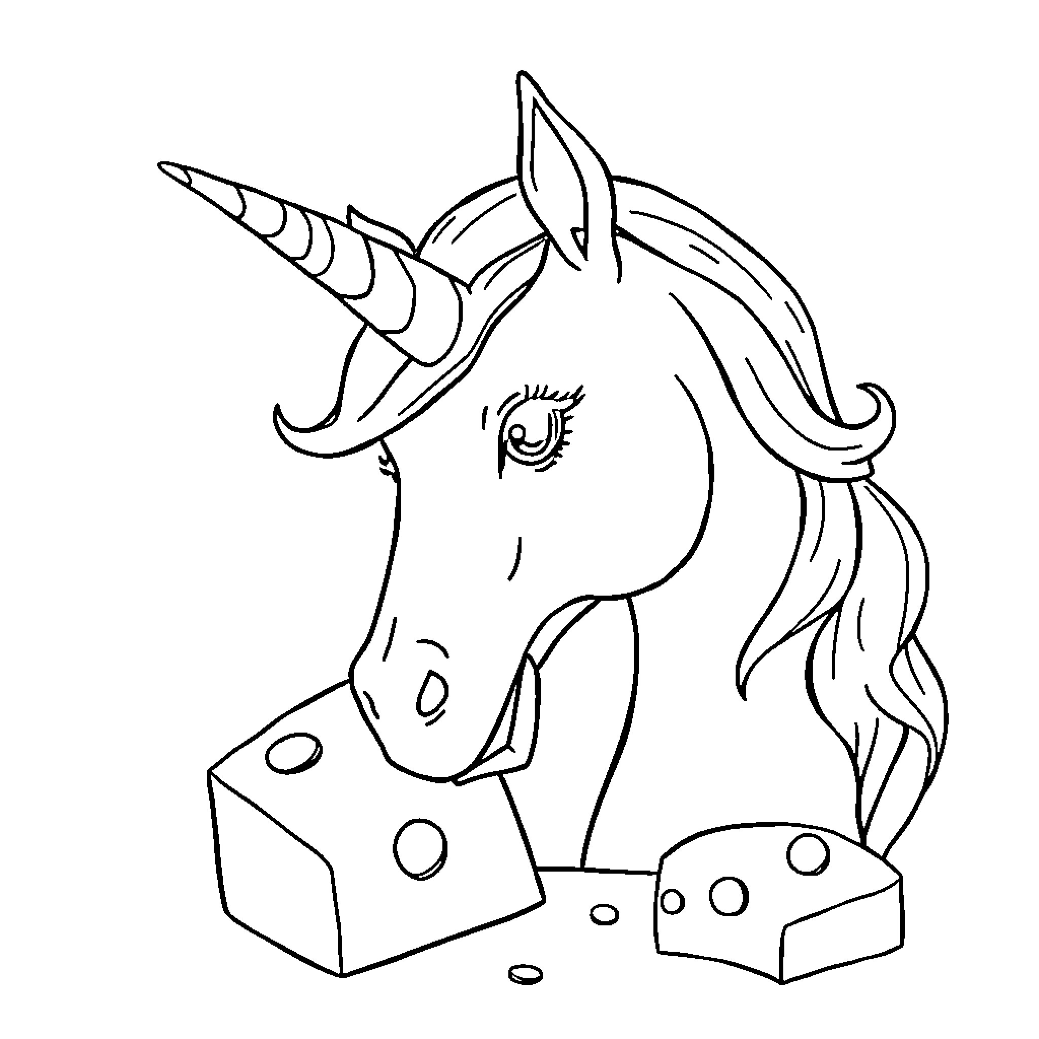 Unicorn playing with dice Coloring Page (free black-and-white line drawing printable PDF for all, from beginners to advanced learners, including children, teens, adults, and seniors)