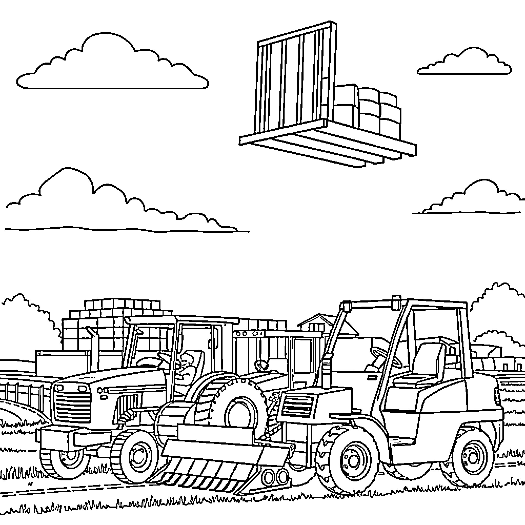 Transportation of construction machinery and equipment Coloring Page (free black-and-white line drawing printable PDF for all, from beginners to advanced learners, including children, teens, adults, and seniors)