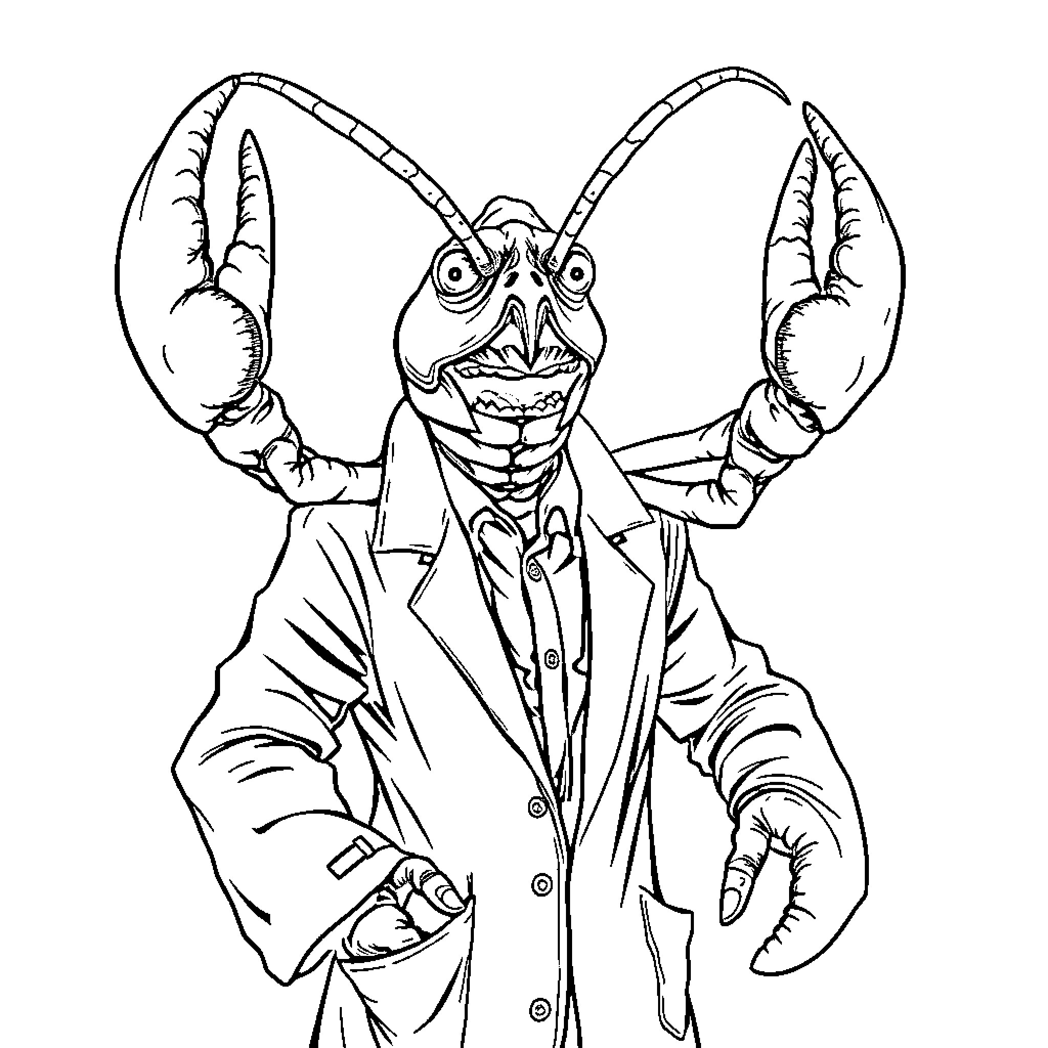 Lobster wearing a suit and tie Coloring Page (free black-and-white line drawing printable PDF for all, from beginners to advanced learners, including children, teens, adults, and seniors)