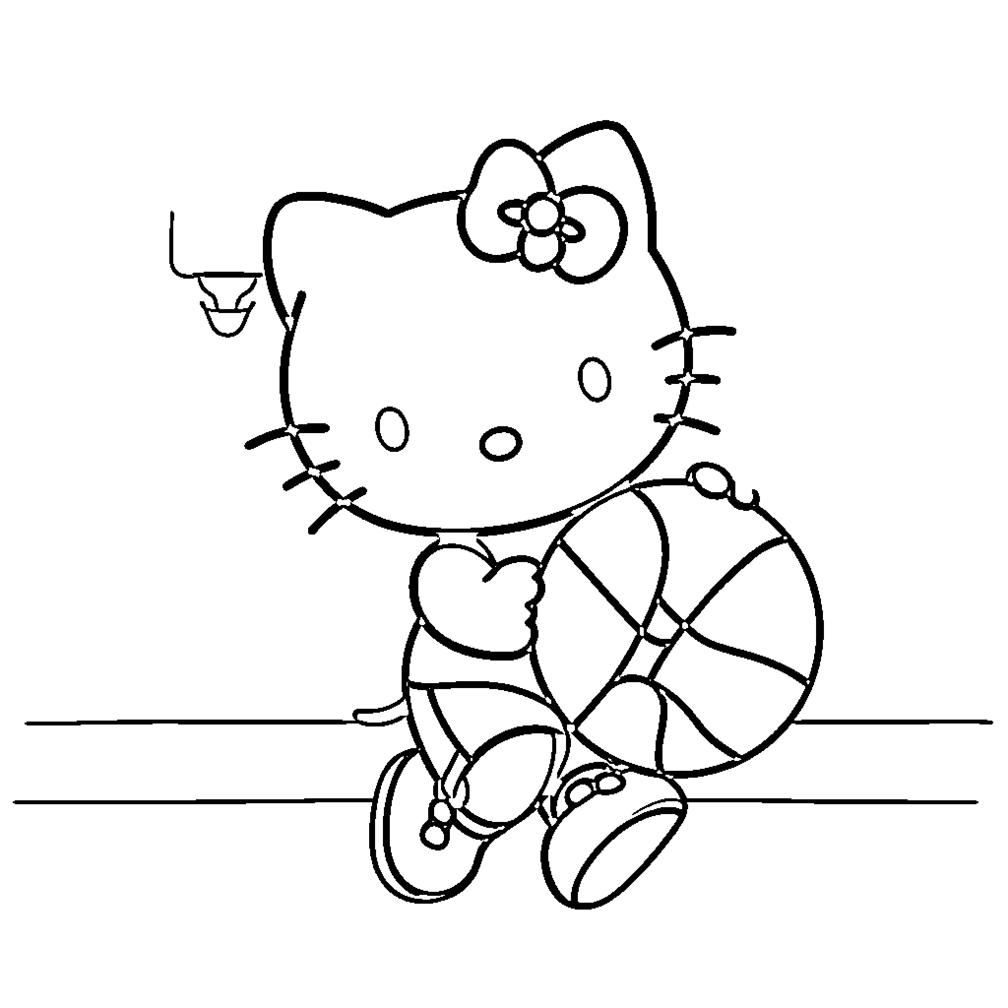 Hello Kitty riding a tricycle happily Coloring Page (free black-and-white line drawing printable PDF for all, from beginners to advanced learners, including children, teens, adults, and seniors)